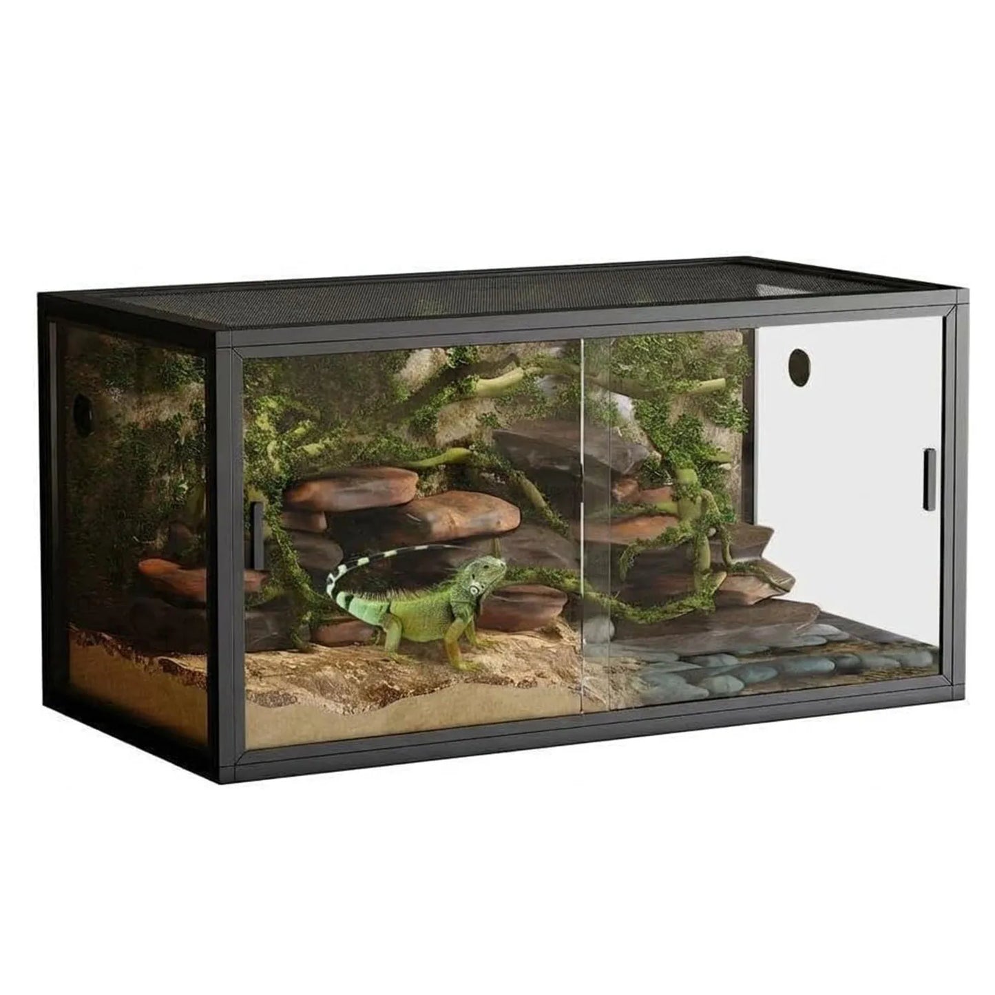 HiMISS Glass Reptile Terrarium With Sliding Doors And Screen Top