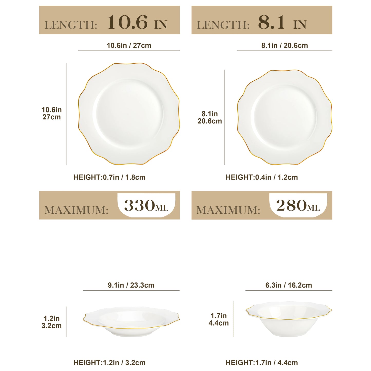 MALACASA Nordic Porcelain Tableware Set With Rimmed Dinnerware