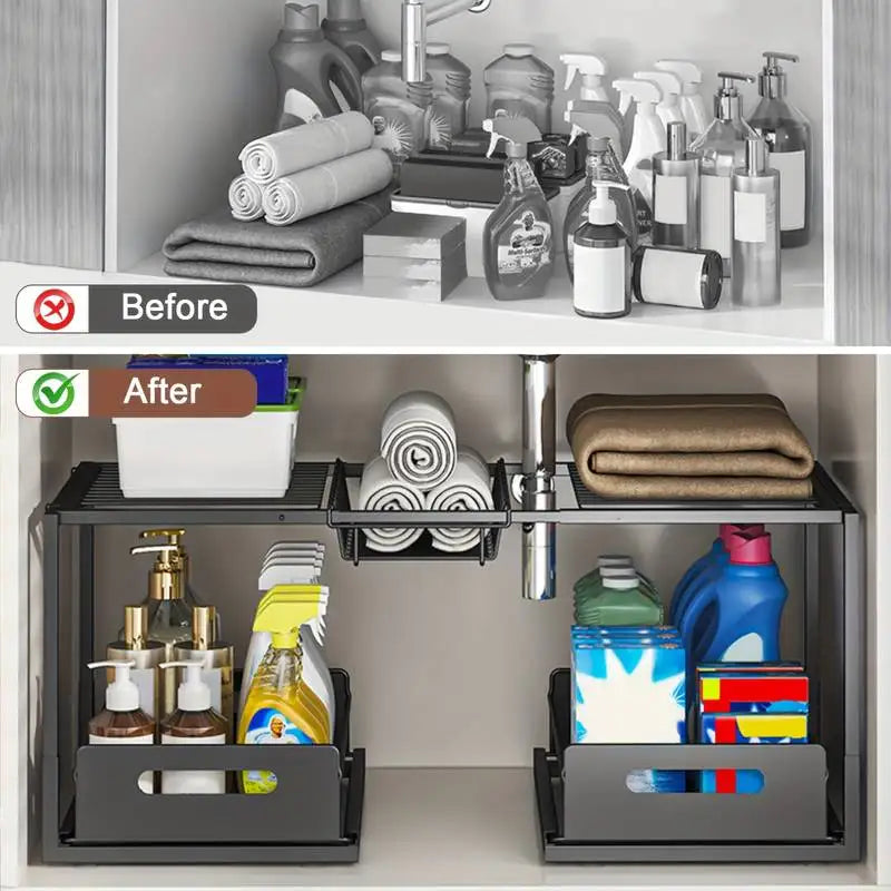 Under Sink Sliding Storage Organizer With Two Drawers