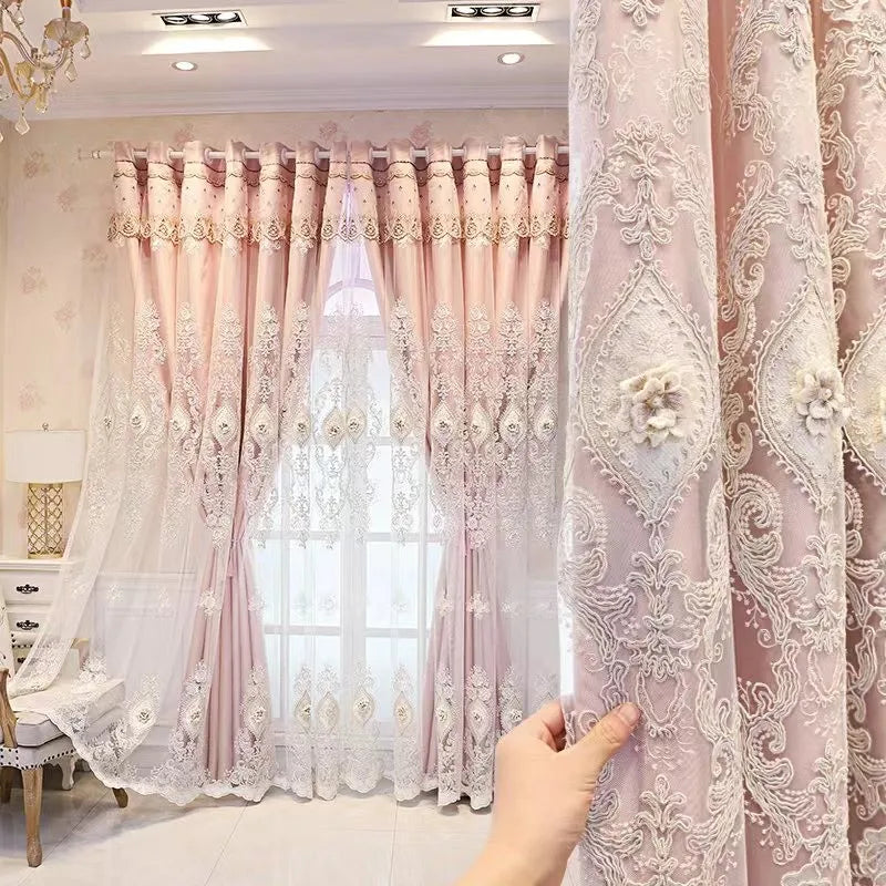 Luxury Vintage Embroidered Curtains With Dual Layer Light Control