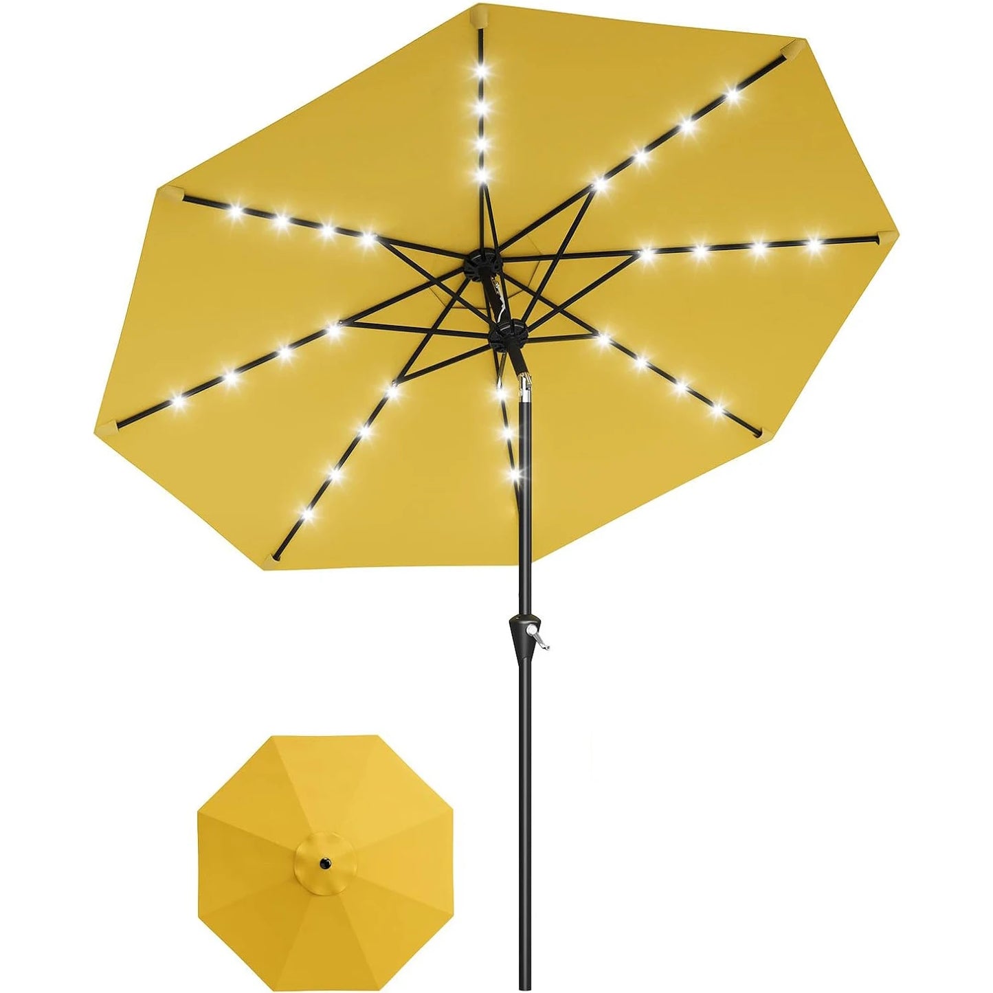 HiMISS Solar Patio Umbrella With 32 LED Lights And Crank Lift