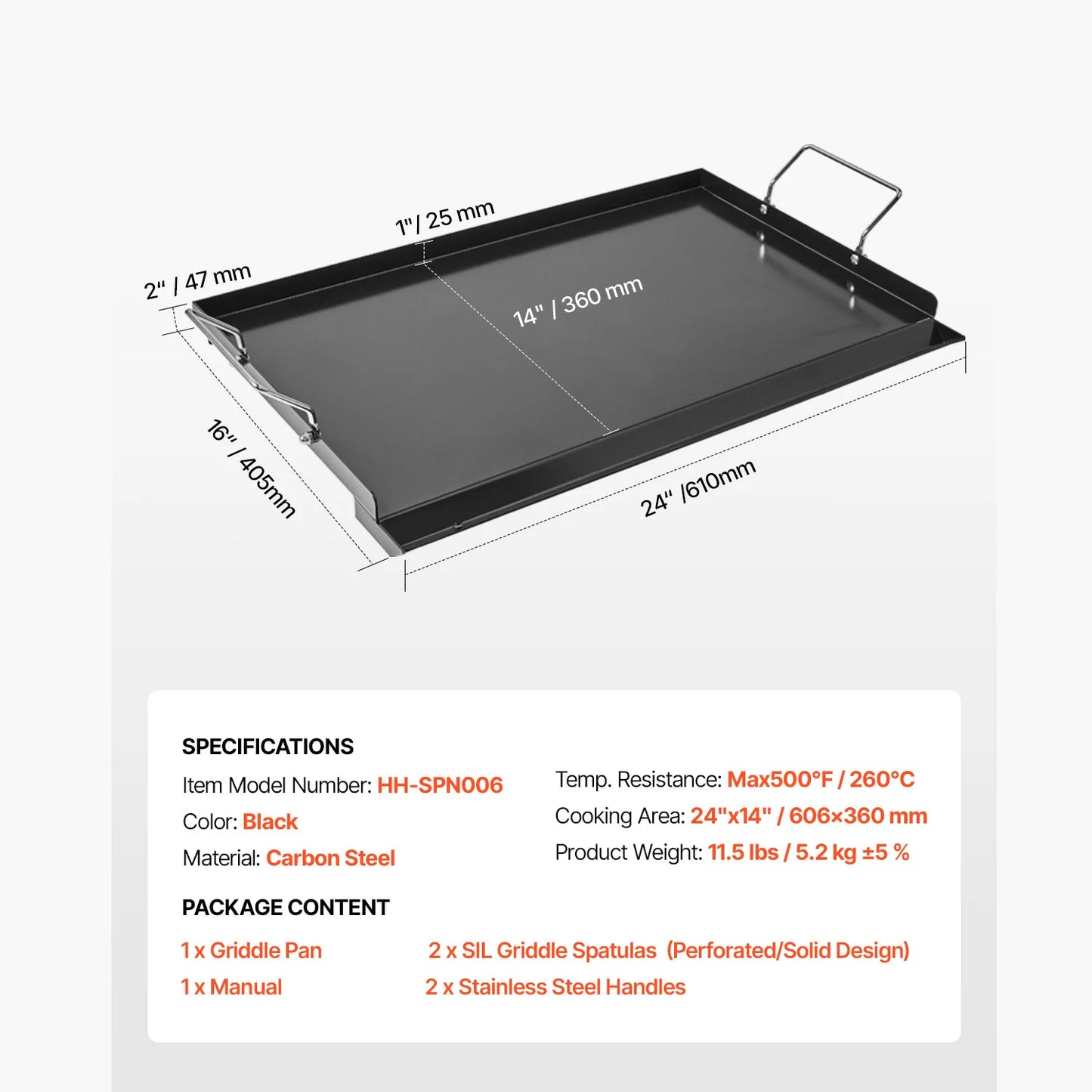 SucceBuy Carbon Steel Griddle Universal Flat Top For Gas Grills