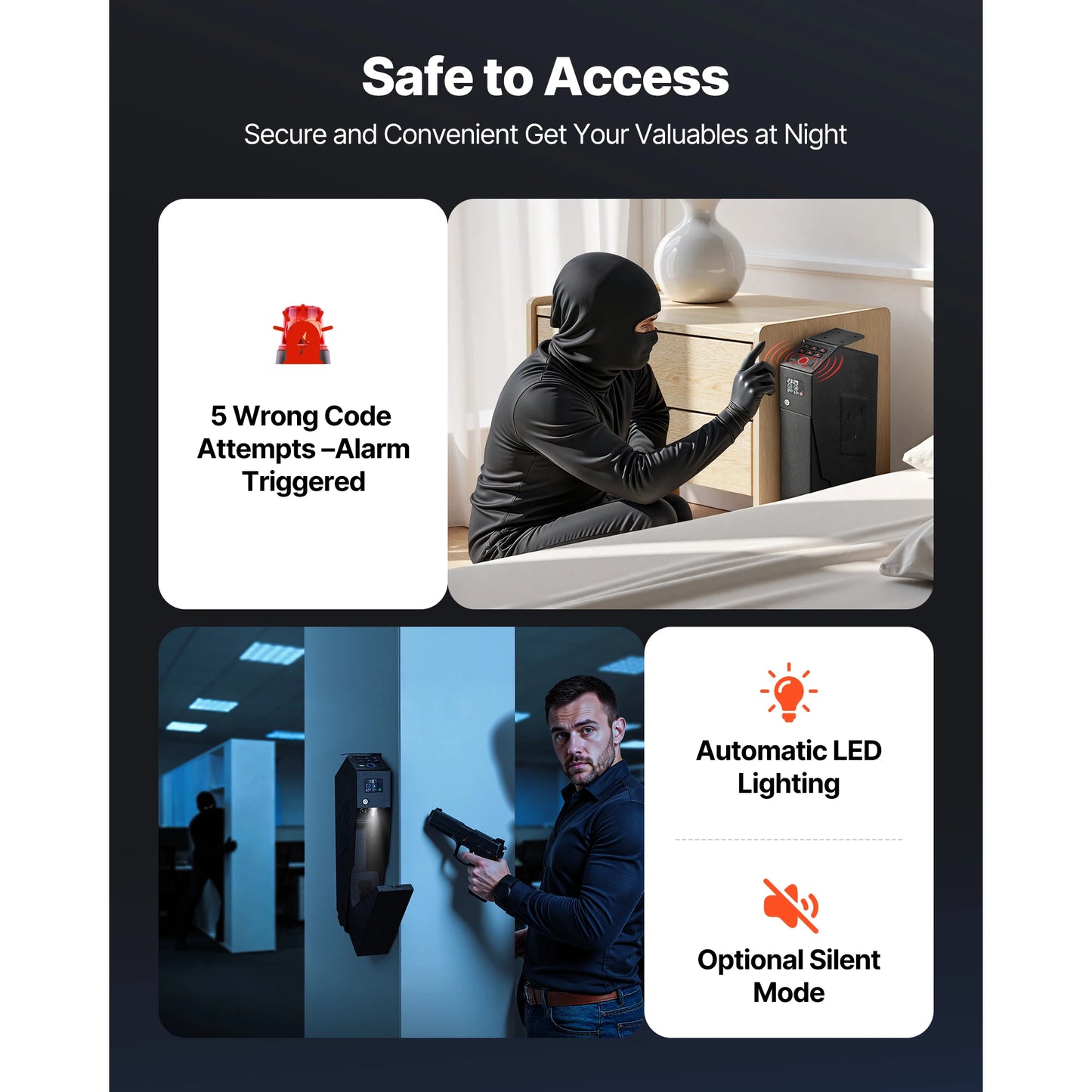 Gun Safe Slider With Biometric Fingerprint 3-Way Access LED