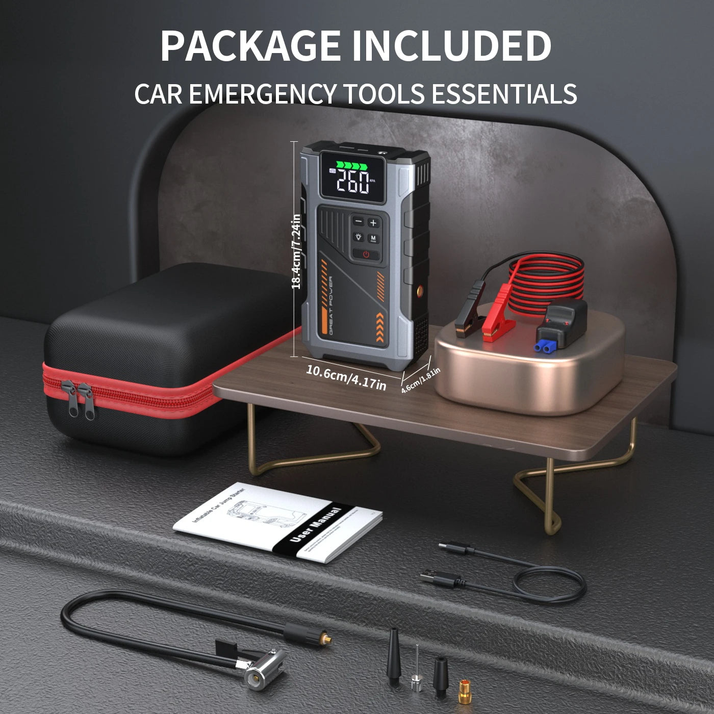 Geeneu 3000A Peak Portable Car Jump Starter With Air Compressor