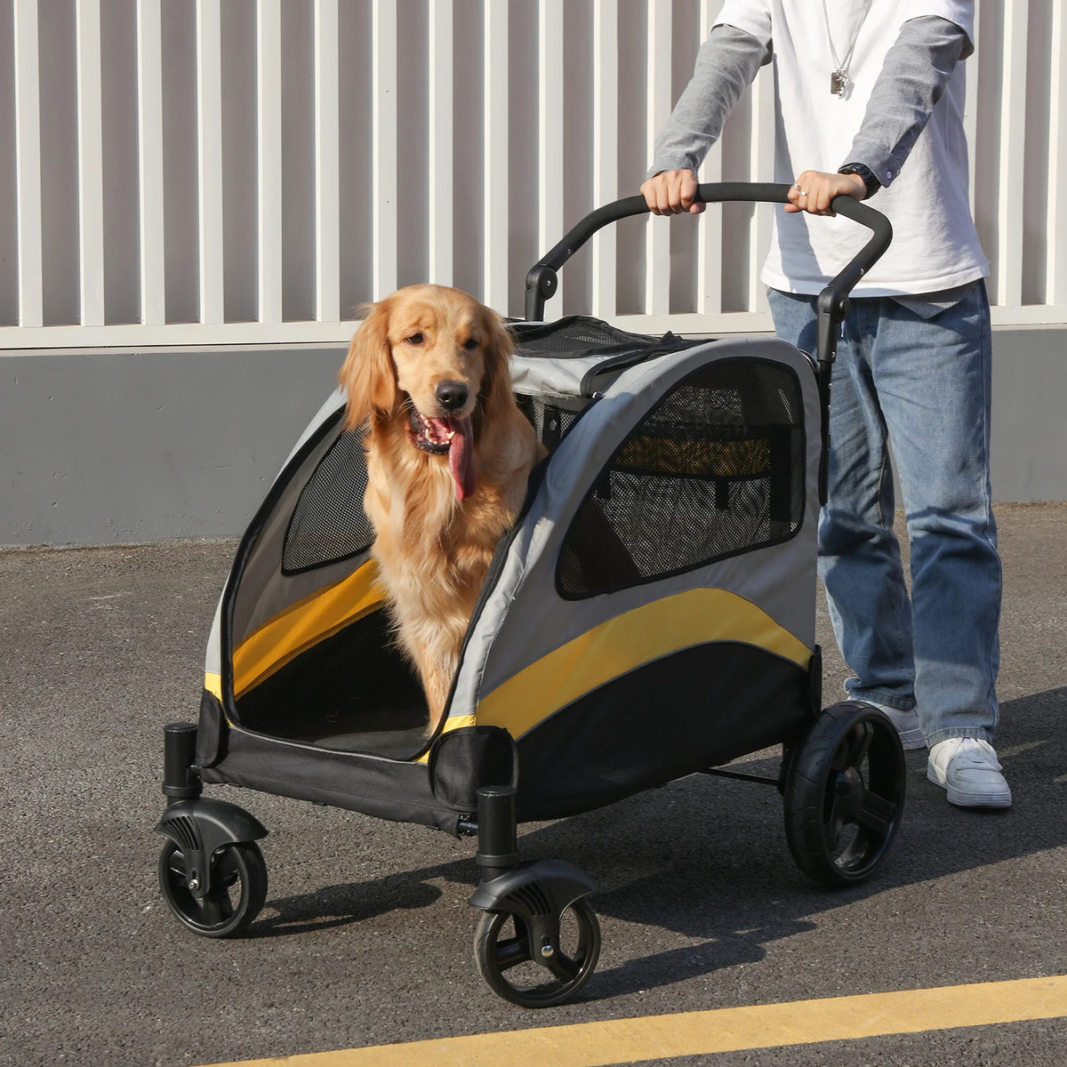 Portable Foldable Four Wheel Dog Stroller With Breathable Travel Carrier