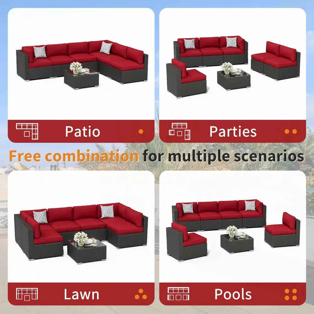 7 Piece Outdoor Patio Furniture Sofa Set Rattan Wicker Table