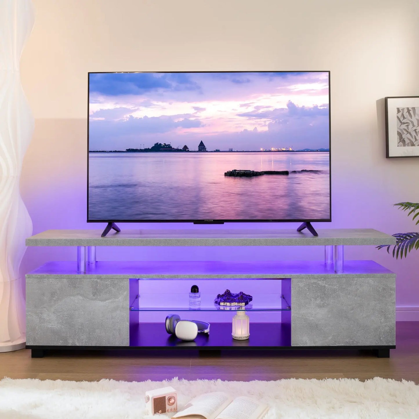 Cubehom Modern LED TV Stand With Storage Entertainment Console