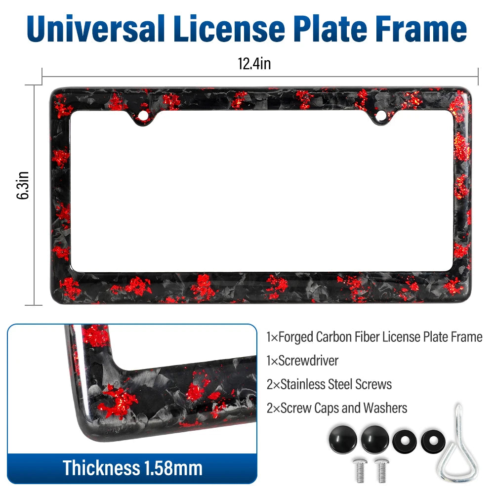 Forged Carbon Fiber License Plate Frame With Screw Caps