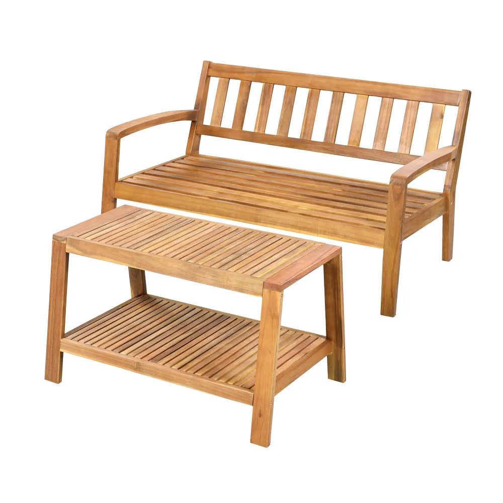 Outdoor Teak Acacia Wood Two Piece Conversation Set With Cushions
