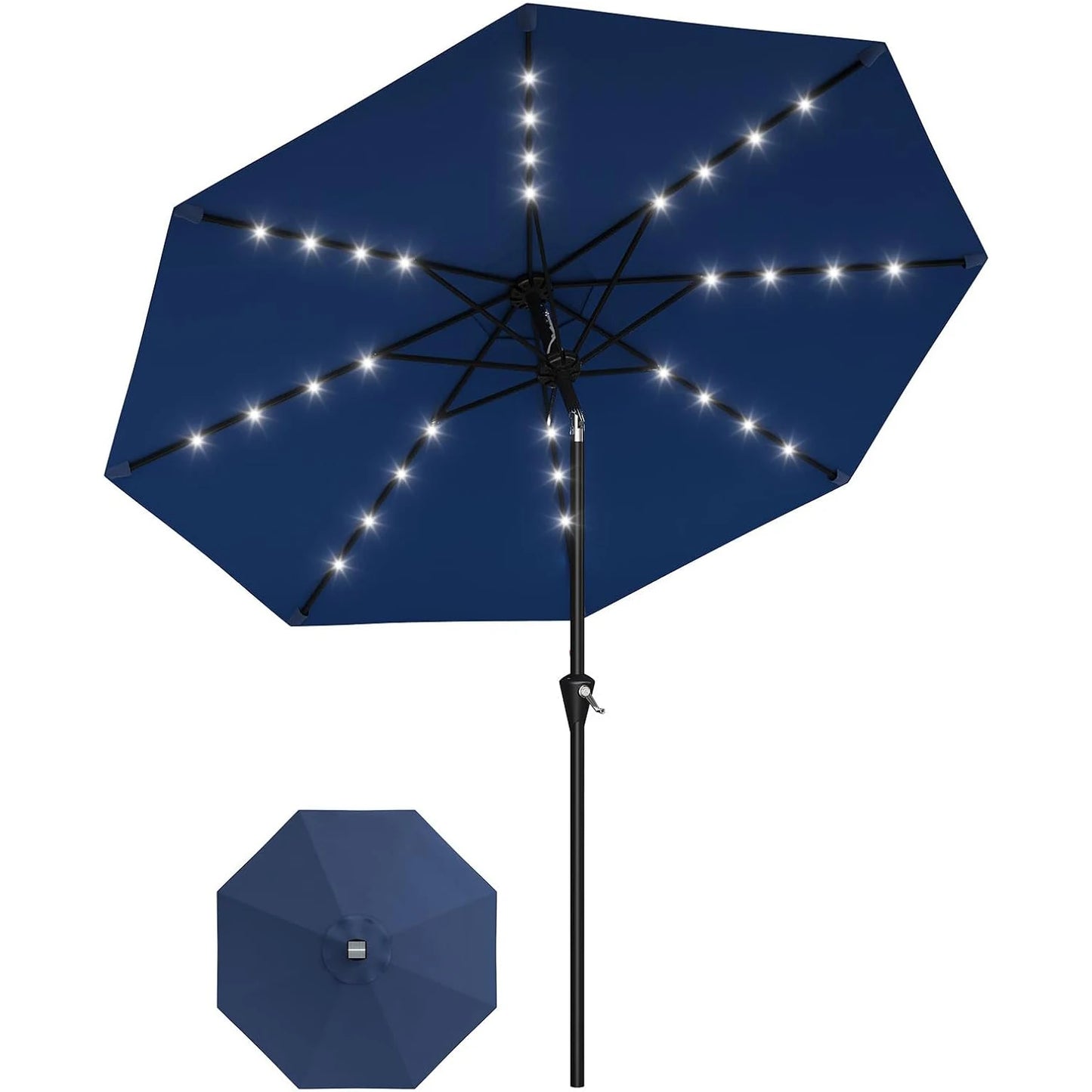 HiMISS Solar Patio Umbrella With 32 LED Lights And Crank Lift