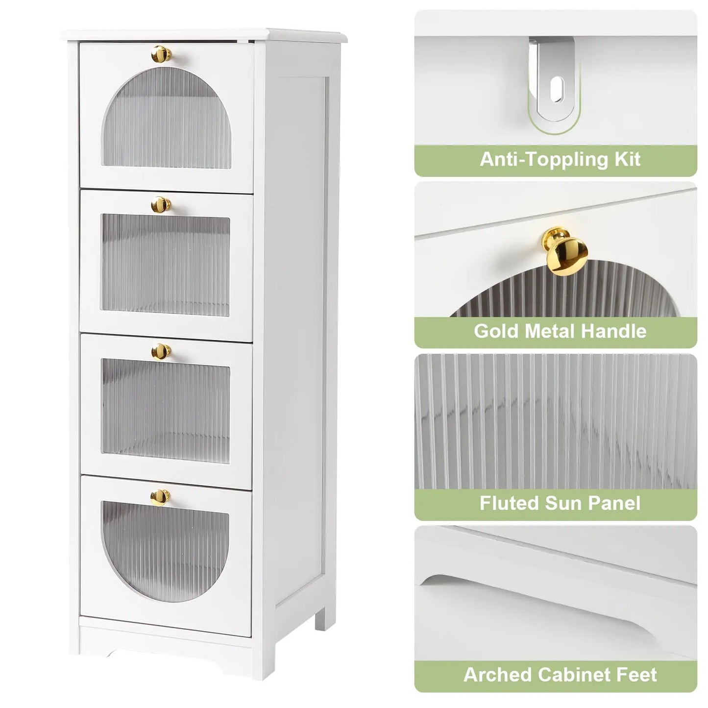 Studyset Freestanding Bathroom Floor Cabinet With 4 Drawers Storage