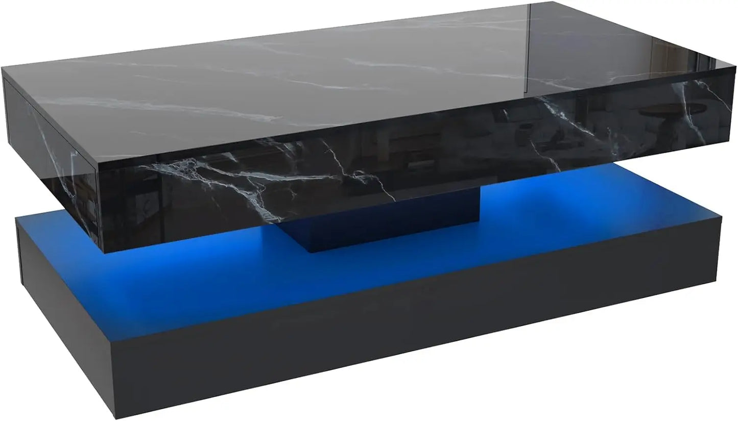 QiaoShiRen Modern LED Coffee Table With Two Drawers And Storage