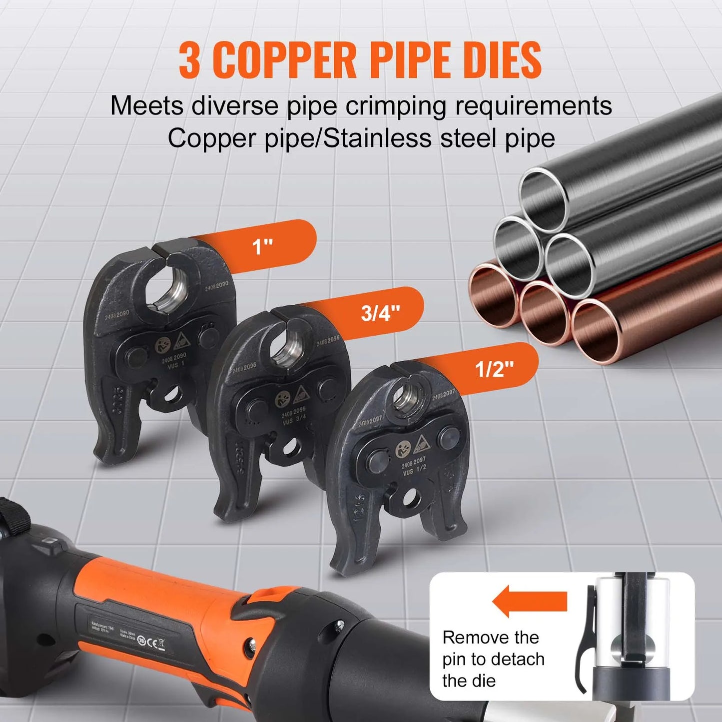 SucceBuy 18V Electric Pipe Crimping Tool Kit With 3 Jaws