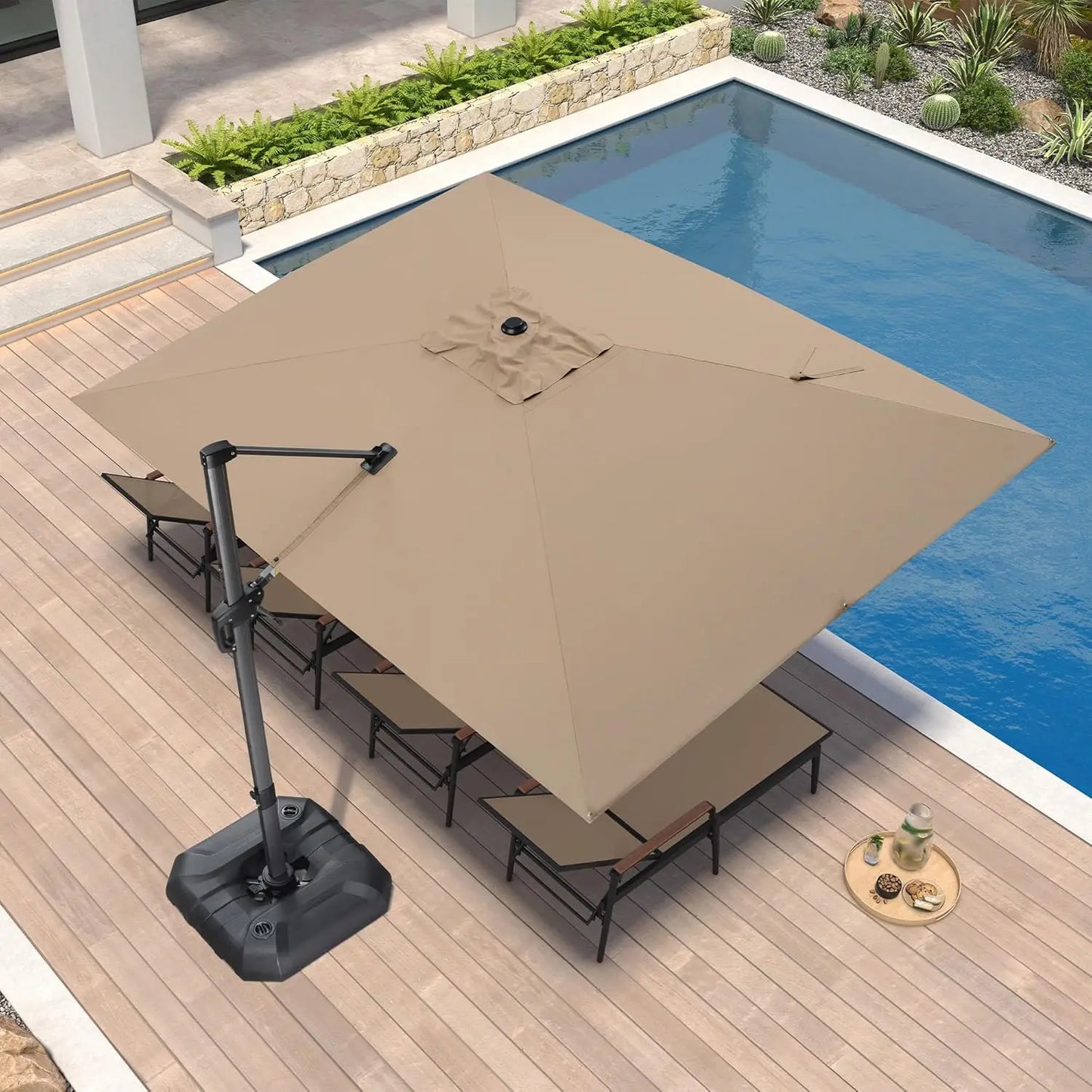 Aluminum Cantilever Patio Umbrella Rectangular Offset With 360 Degree Rotation