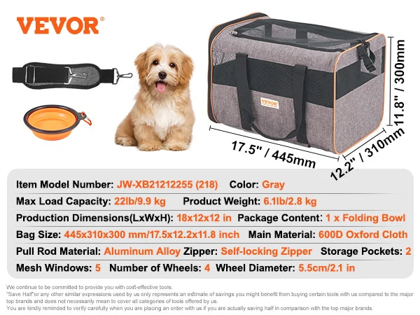 Pet Carrier Backpack With Telescopic Handle For Travel