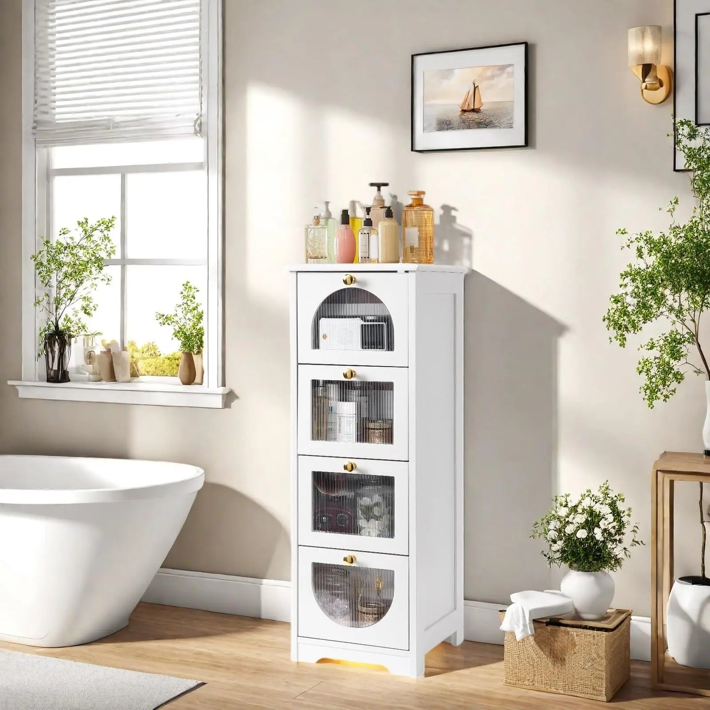 Studyset Freestanding Bathroom Floor Cabinet With 4 Drawers Storage