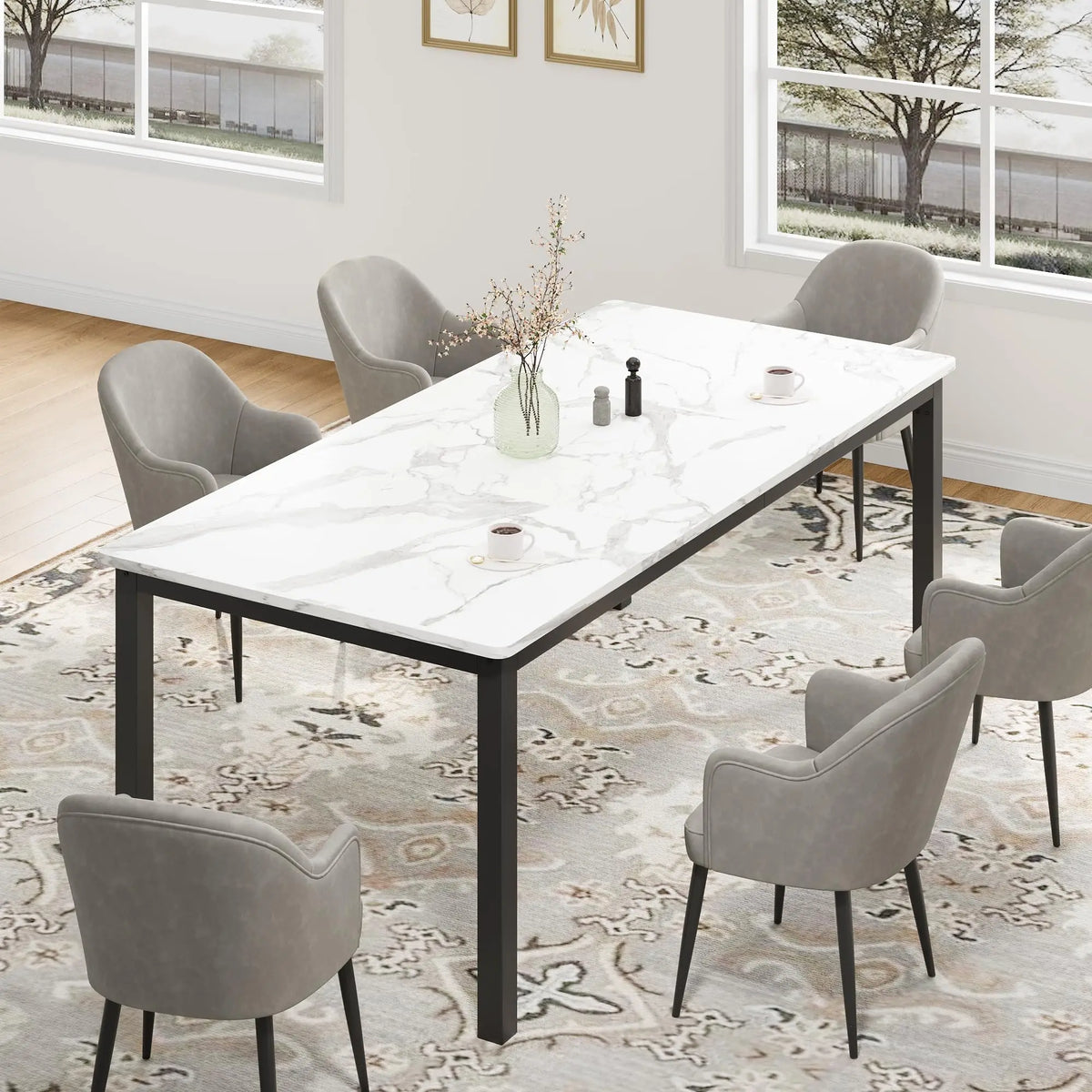 EliteZ Farmhouse Wooden Dining Table With Sturdy Metal Frame