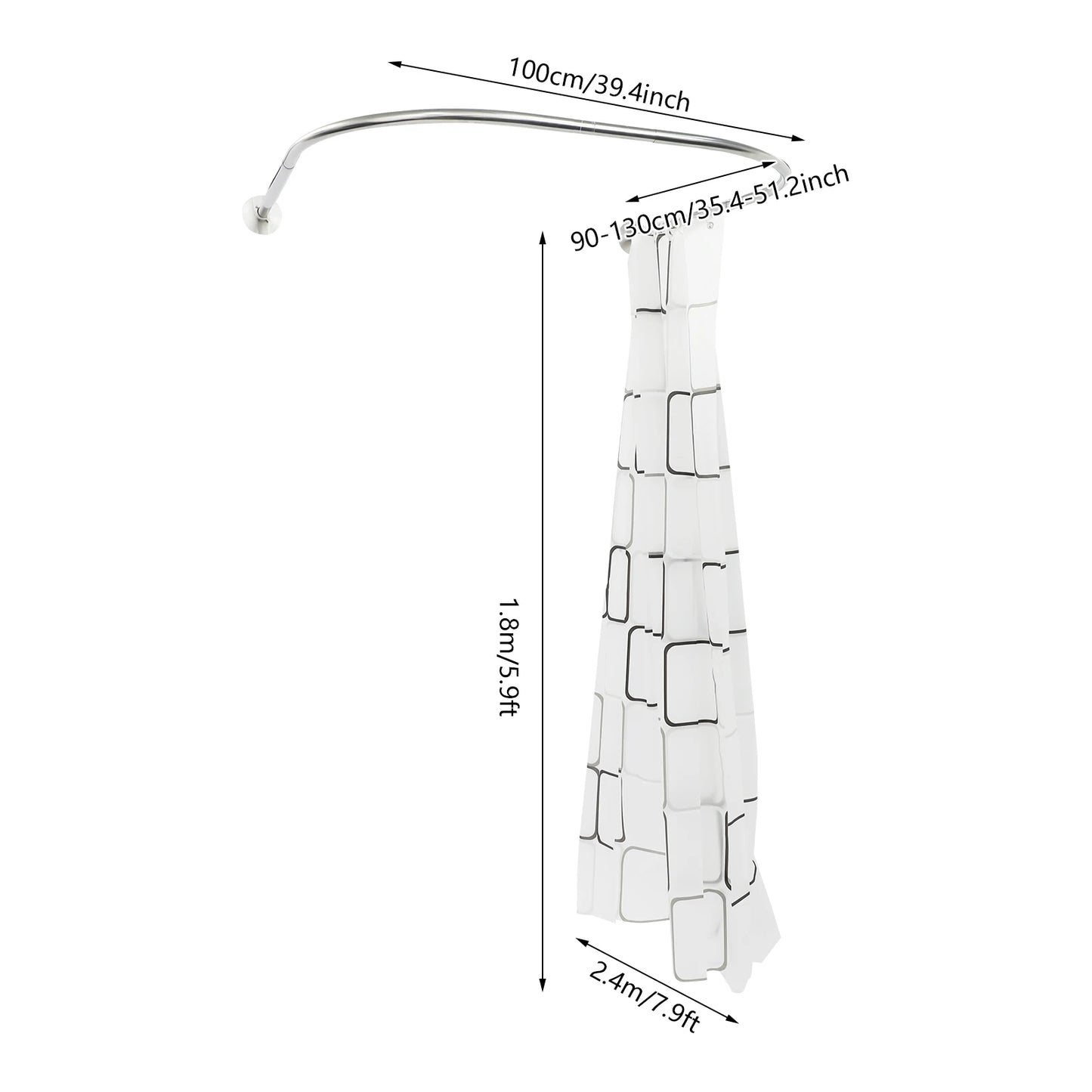 Stainless Steel Curved Adjustable Shower Curtain Bar For Bathrooms