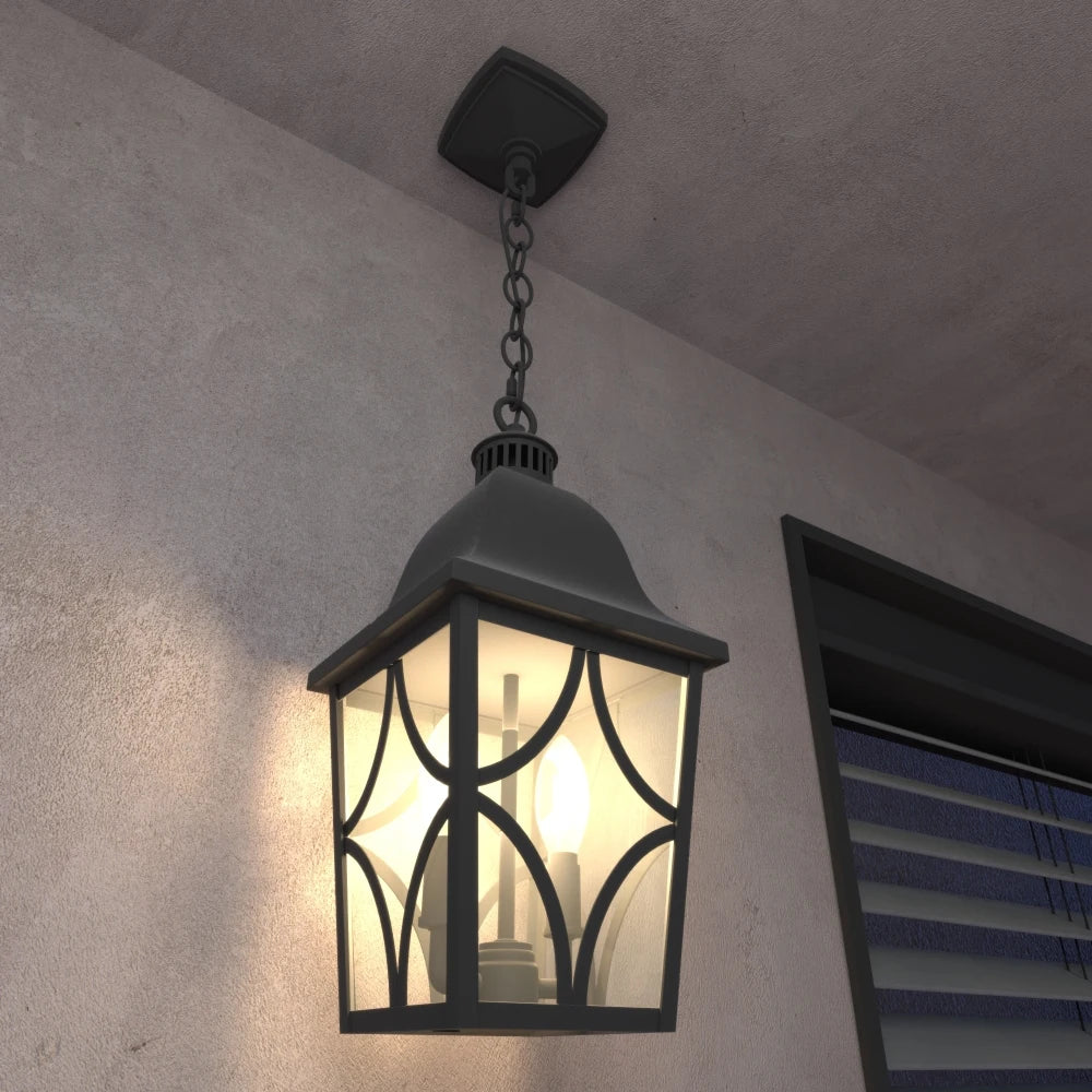 Outdoor Pendant Light Fixture Exterior Aluminium Lantern With Clear Glass