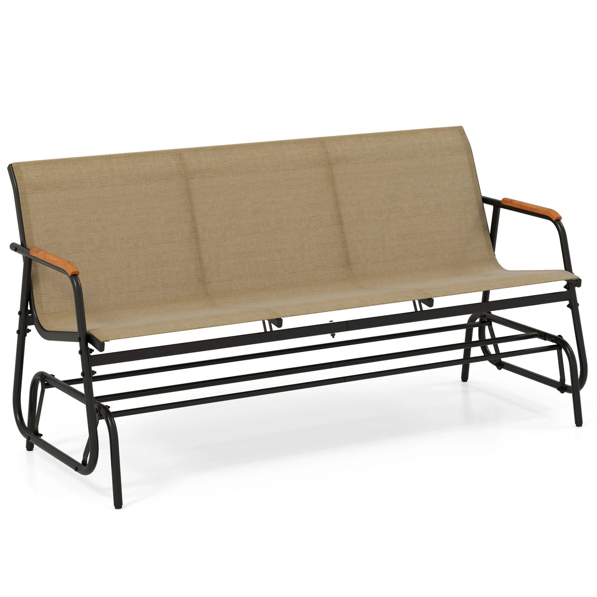 LIFEZEAL Outdoor Patio Glider Bench Loveseat With Curved Teak Armrests