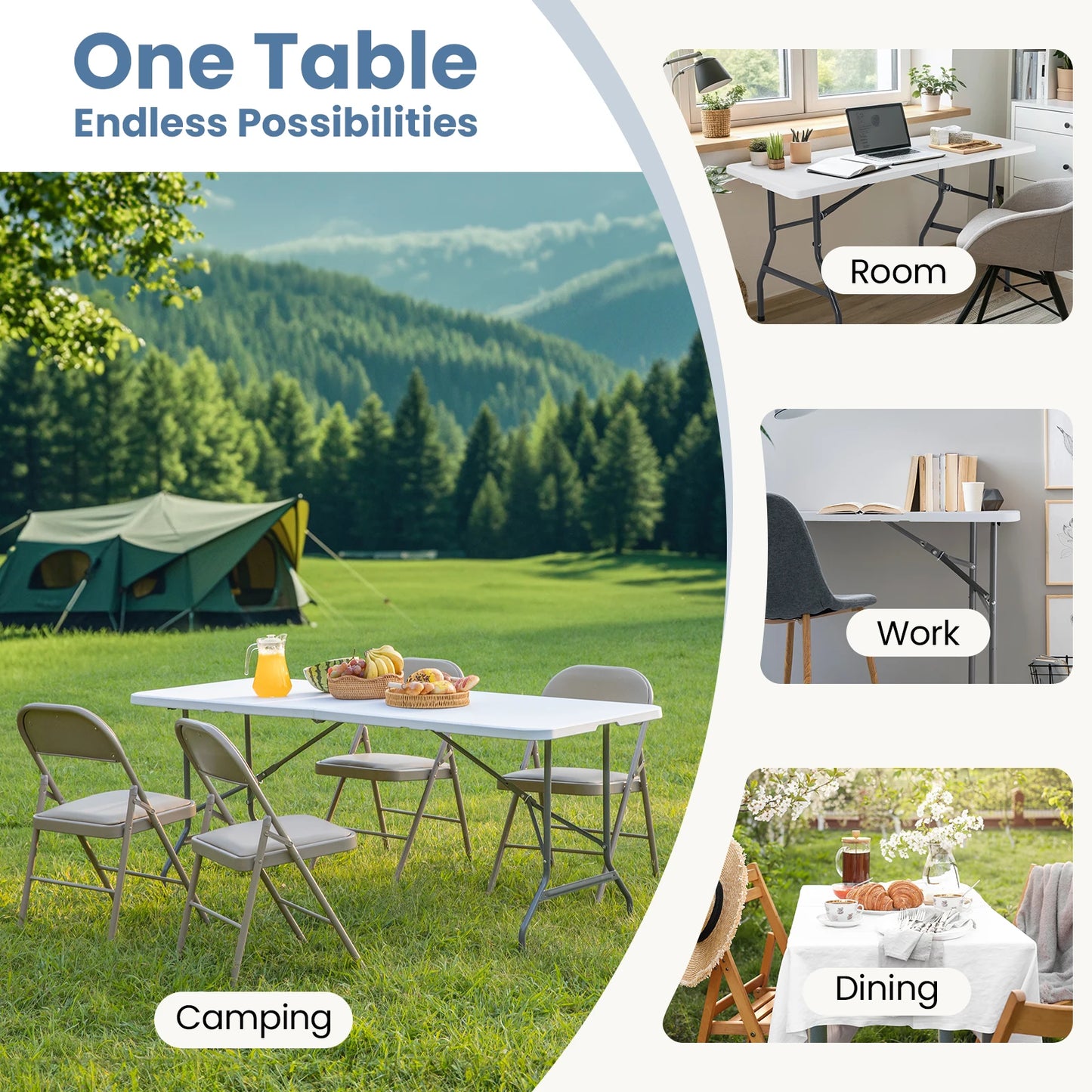 JHK Heavy Duty Portable Folding Table For Outdoor Camping Events