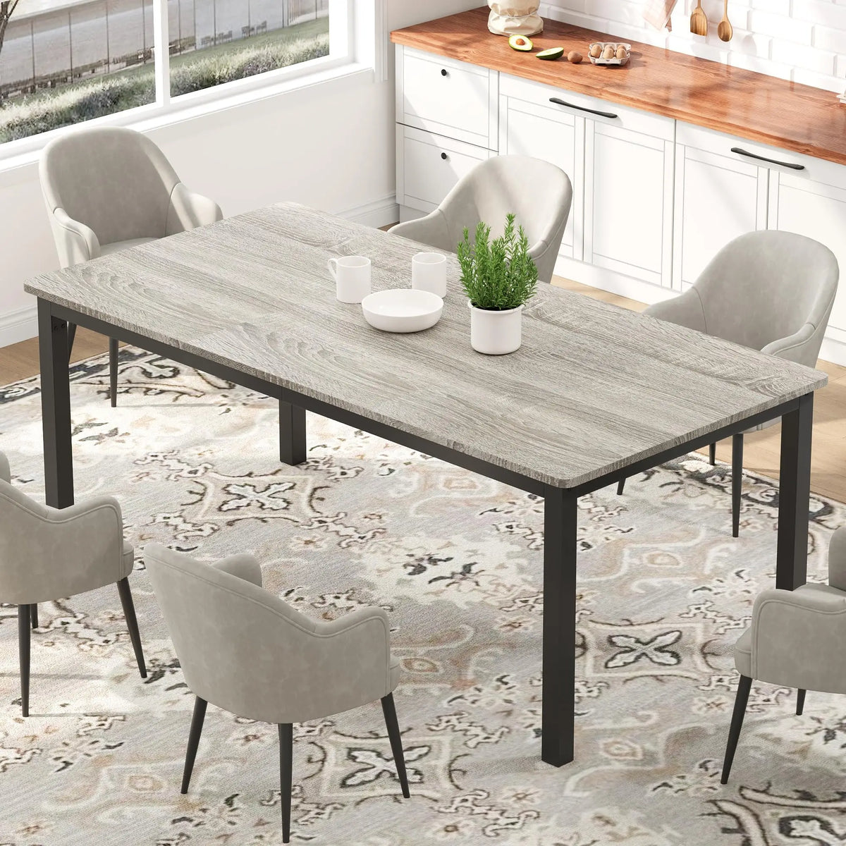 EliteZ Farmhouse Wooden Dining Table With Sturdy Metal Frame