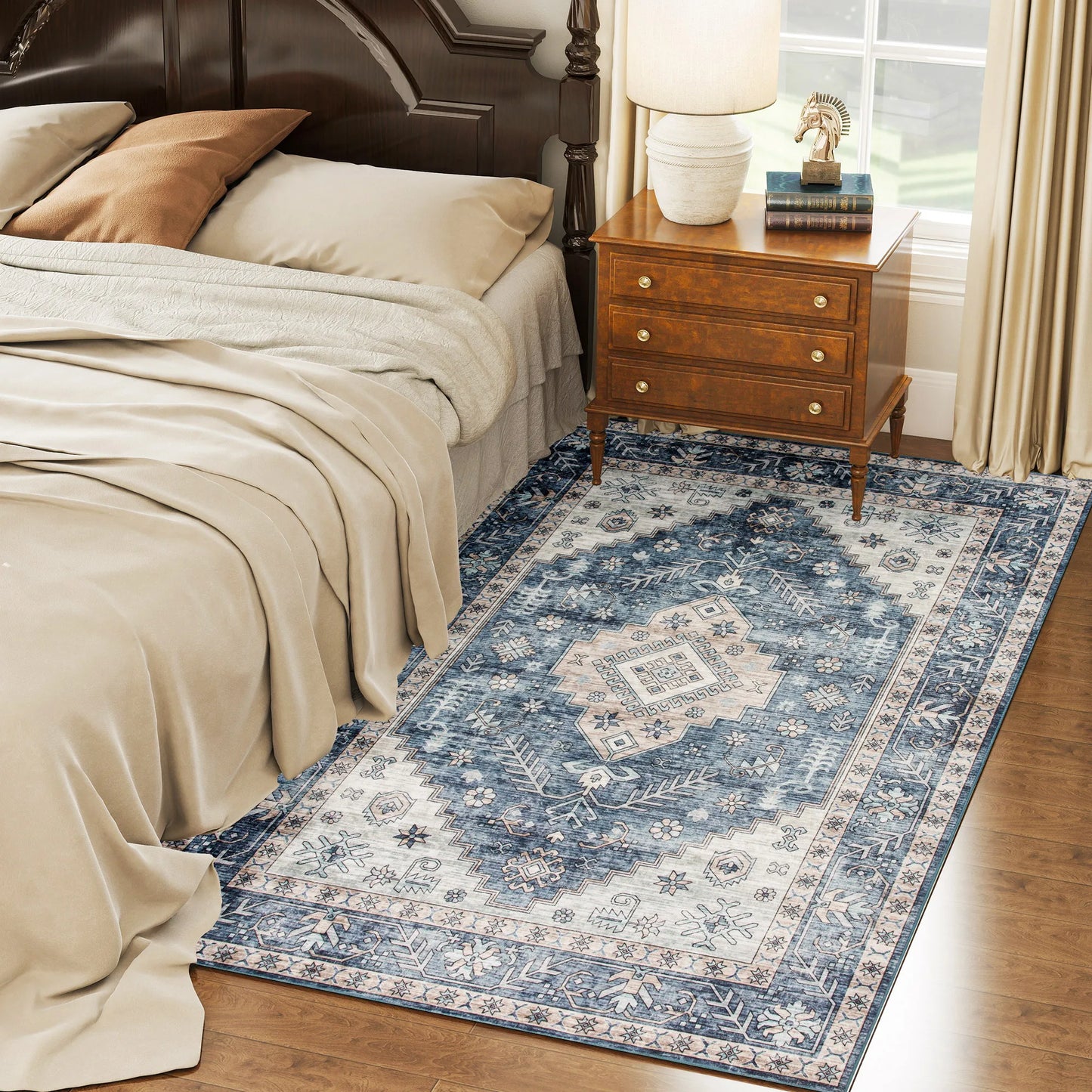Soft Machine Washable Vintage Geometric Pattern Area Rug