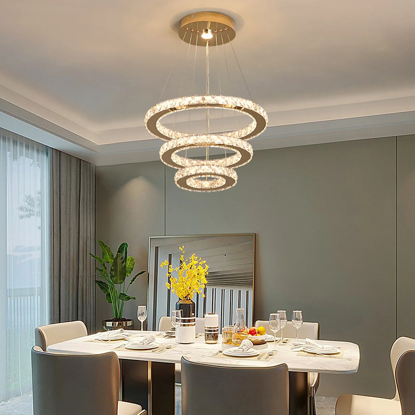 VETRULUS Crystal Chandelier LED Pendant Light For Hall Living Room