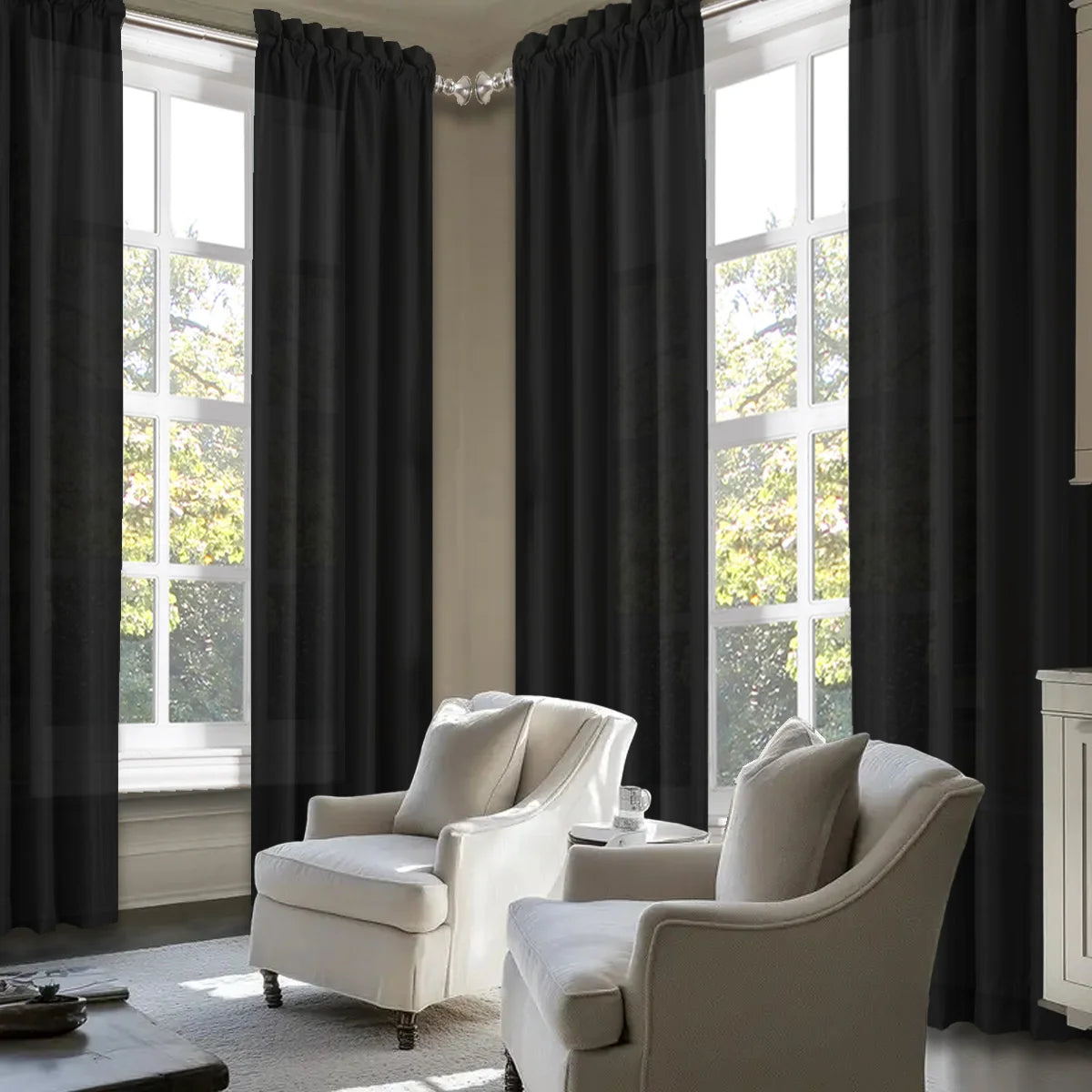 SABALANICA Light Filtering Curtain Set 4 Pieces Rod Pocket Polyester