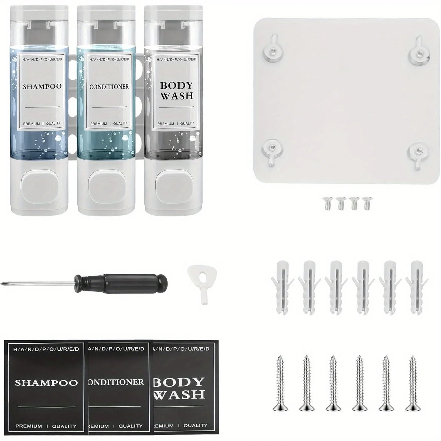 Wall-Mounted Soap and Shower Gel Dispenser, 3-in-1 Shampoo Conditioner