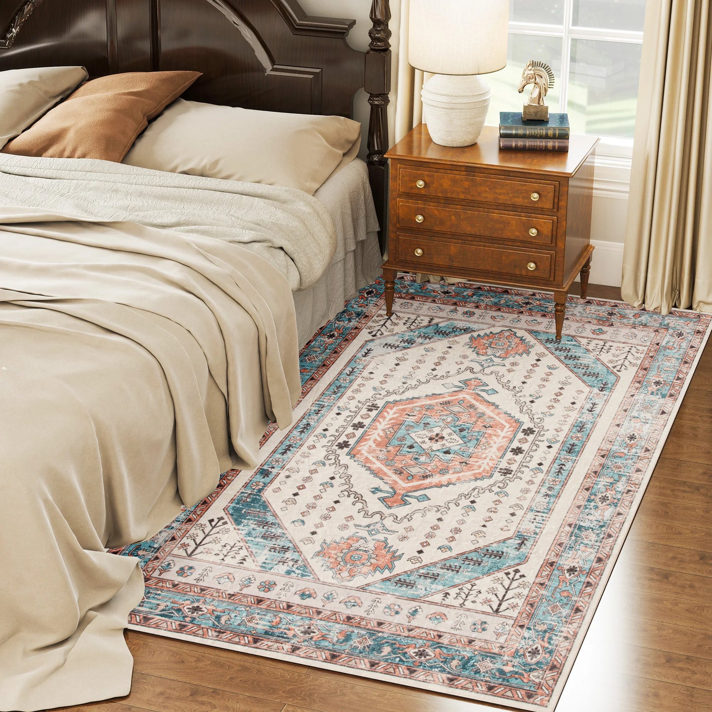 Machine Washable Vintage Oriental Medallion Soft Area Rug