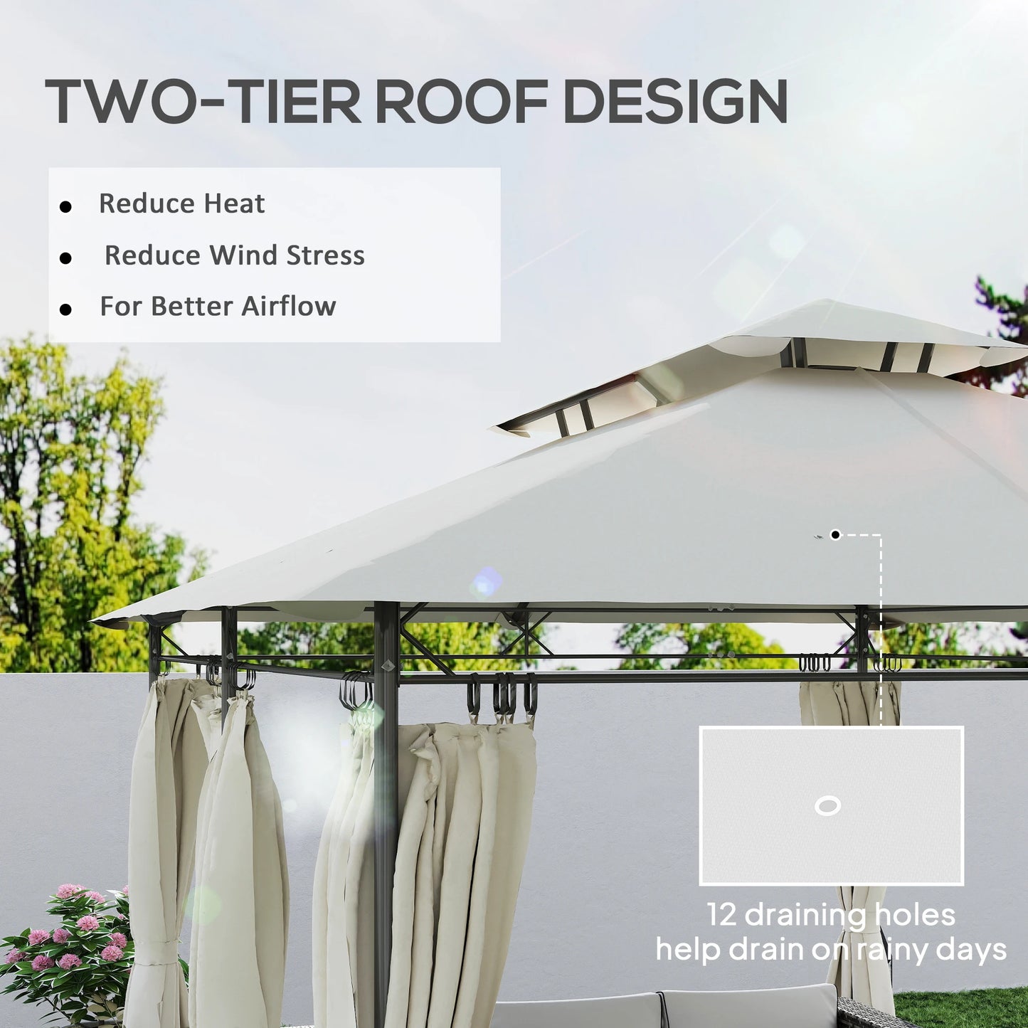 Double Roof Patio Gazebo With Curtains For Outdoor Living