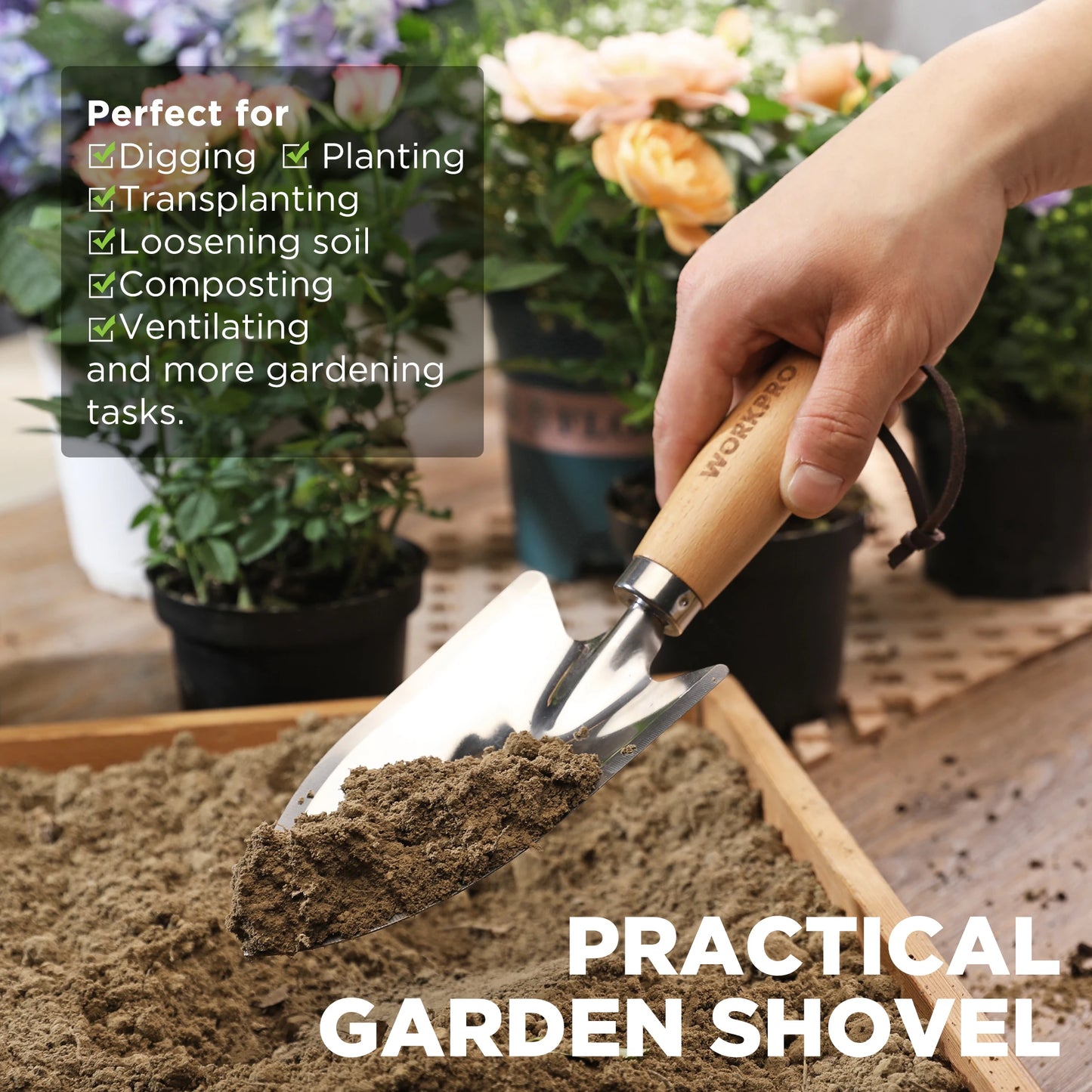 WORKPRO Garden Tool Set 3 With Wood Handles Weed Puller Crack Weeder Trowel