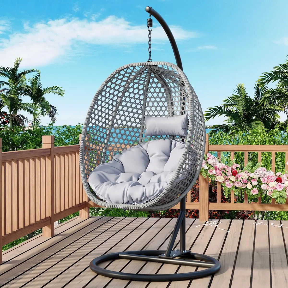 Egg Swing Chair With Stand Indoor Outdoor Hammock Basket