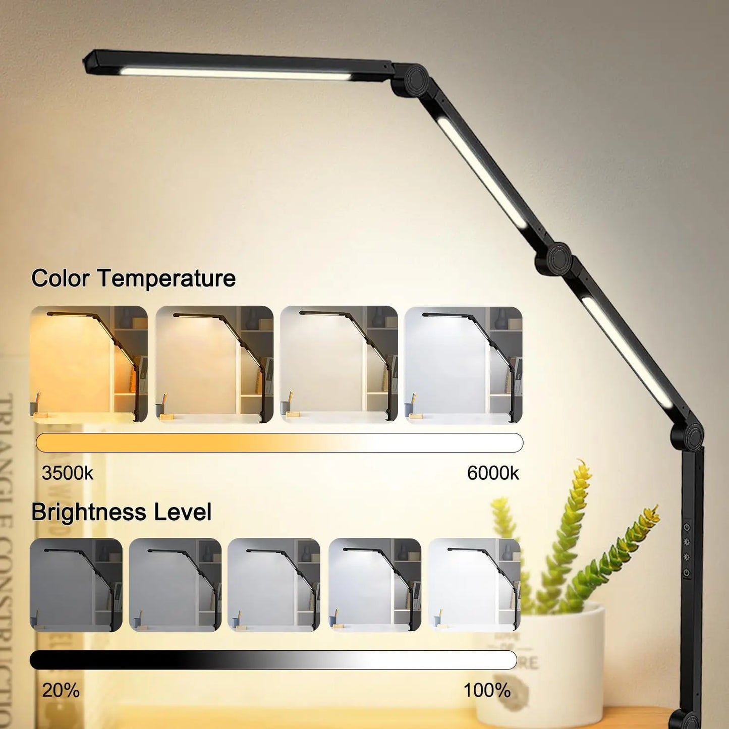 LED Adjustable Desk Lamp Clamp Swing 4 Modes 5 Brightness