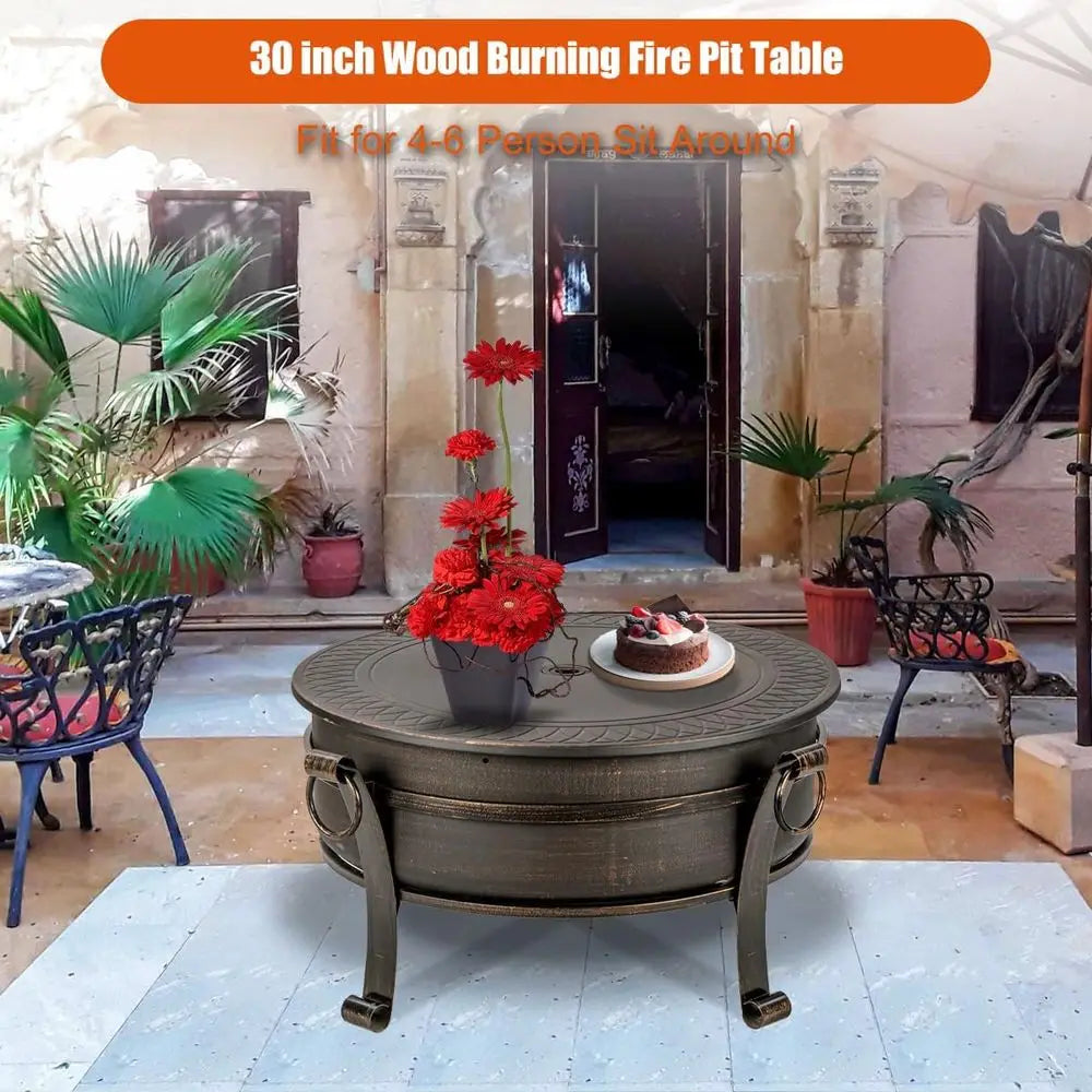Outdoor 3 In 1 Wood Burning Fire Pit Grill Table With Cover And Poker