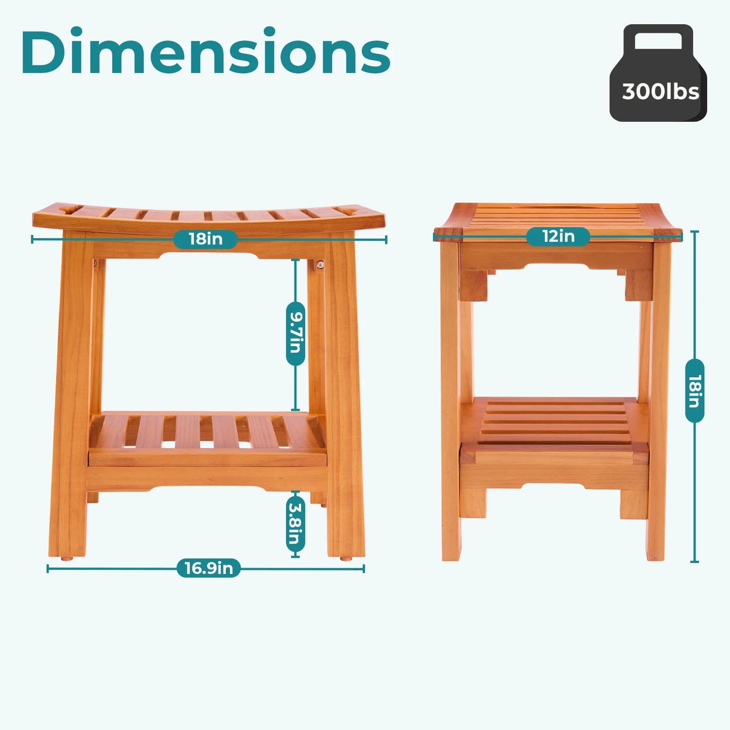MCQ Solid Wood Shower Bench With Integrated Storage Shelf
