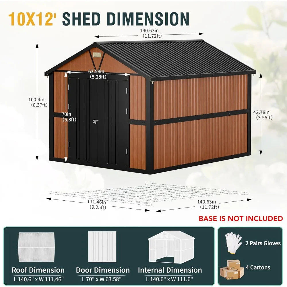 Outdoor Metal Storage Shed With Lockable Doors And Windows