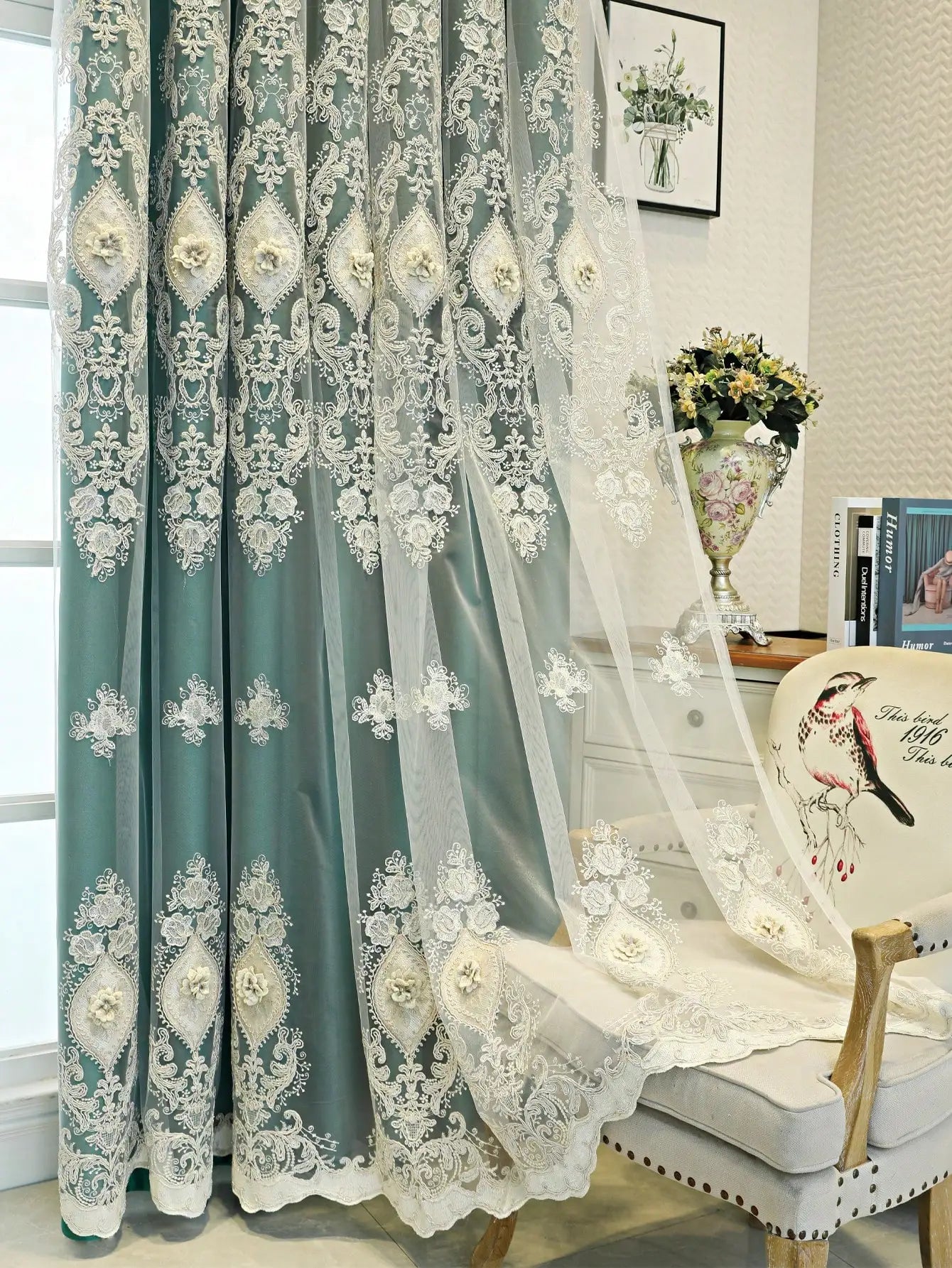 Luxury Vintage Embroidered Curtains With Dual Layer Light Control