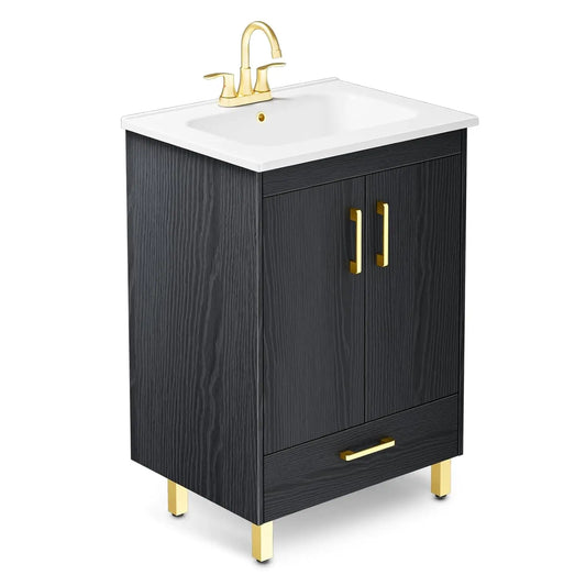 White Bathroom Vanity With Ceramic Sink And Soft Close Doors