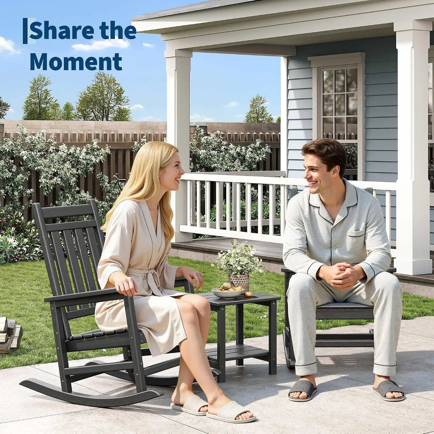 Garvee Wooden Adirondack Rocking Chair With Side Table