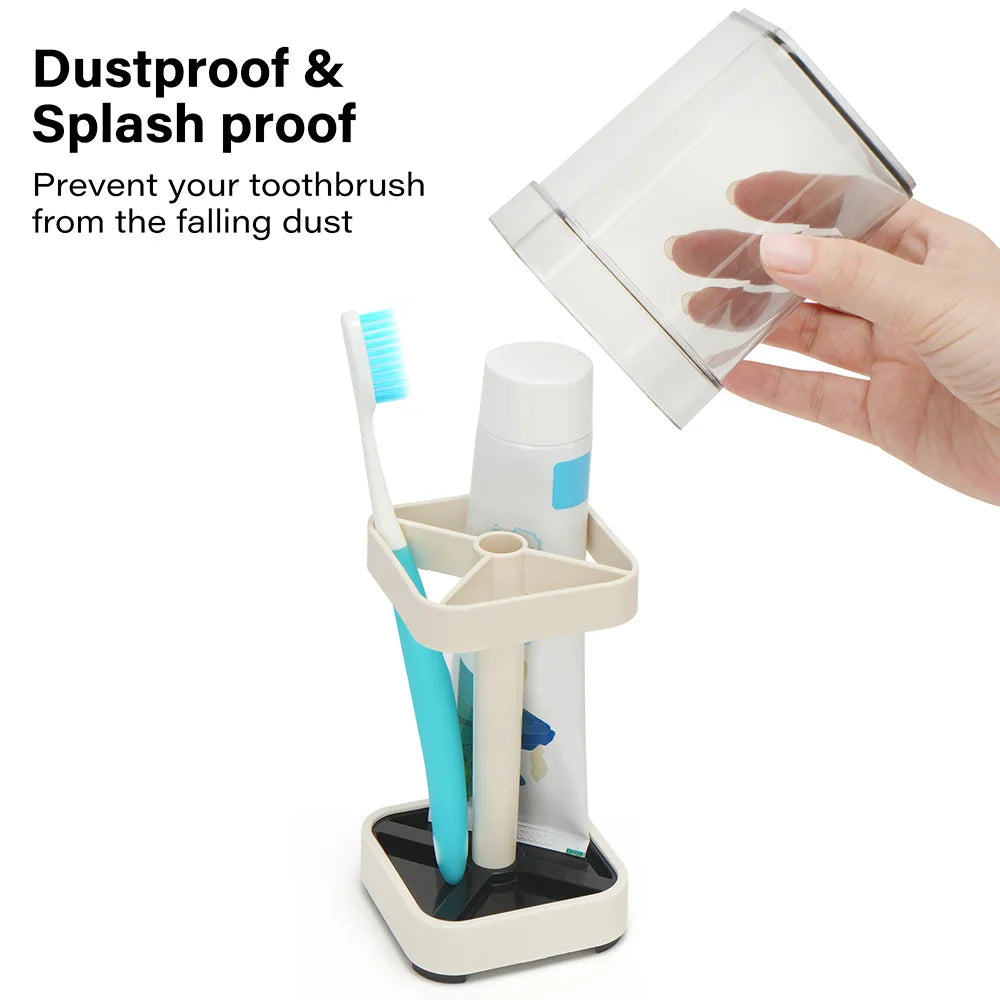 Toothbrush Holder With Cup And Toothpaste Storage For Bathroom