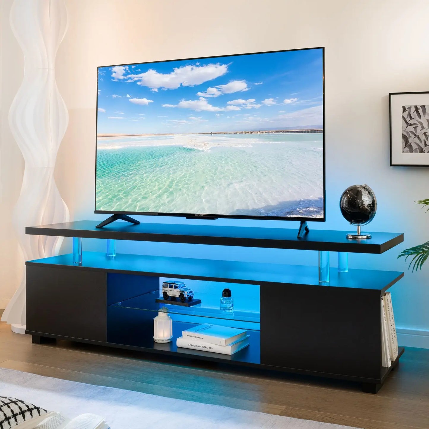 Cubehom Modern LED TV Stand With Storage Entertainment Console