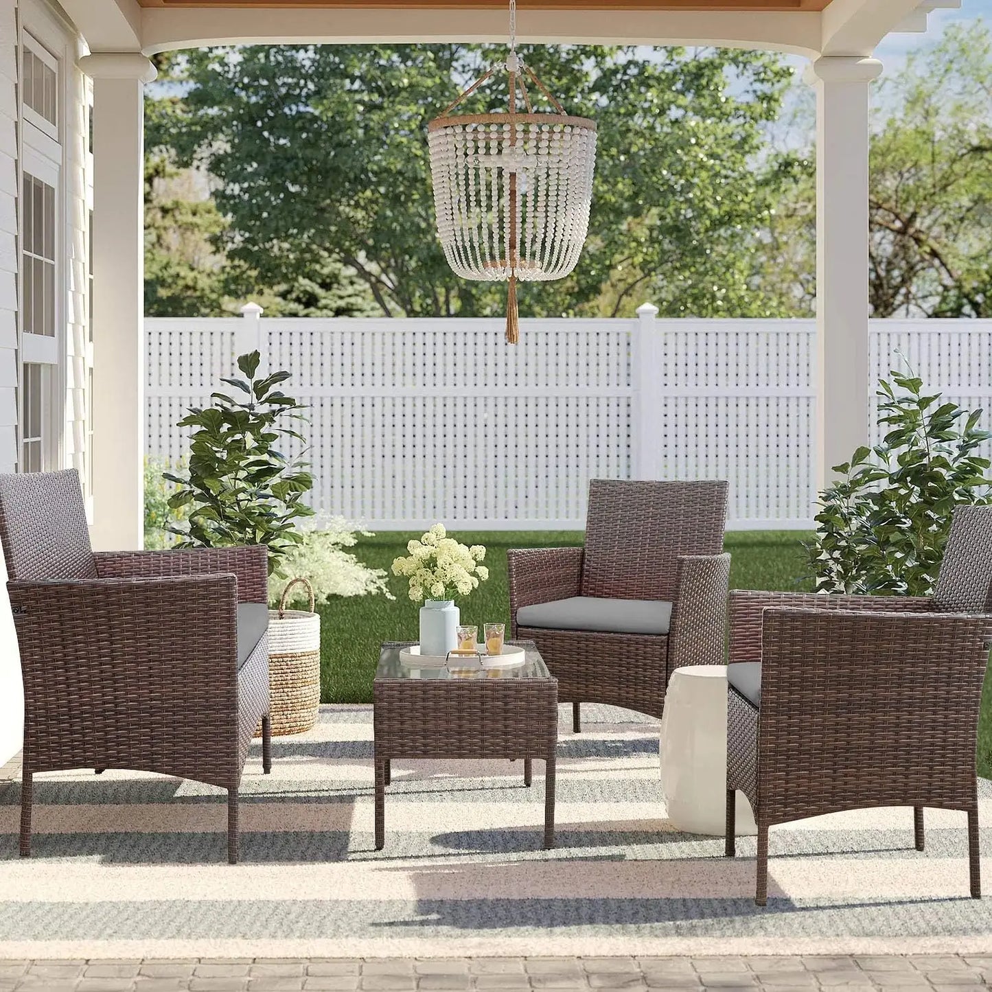 4 Piece Outdoor Patio Furniture Set Rattan Chair Wicker