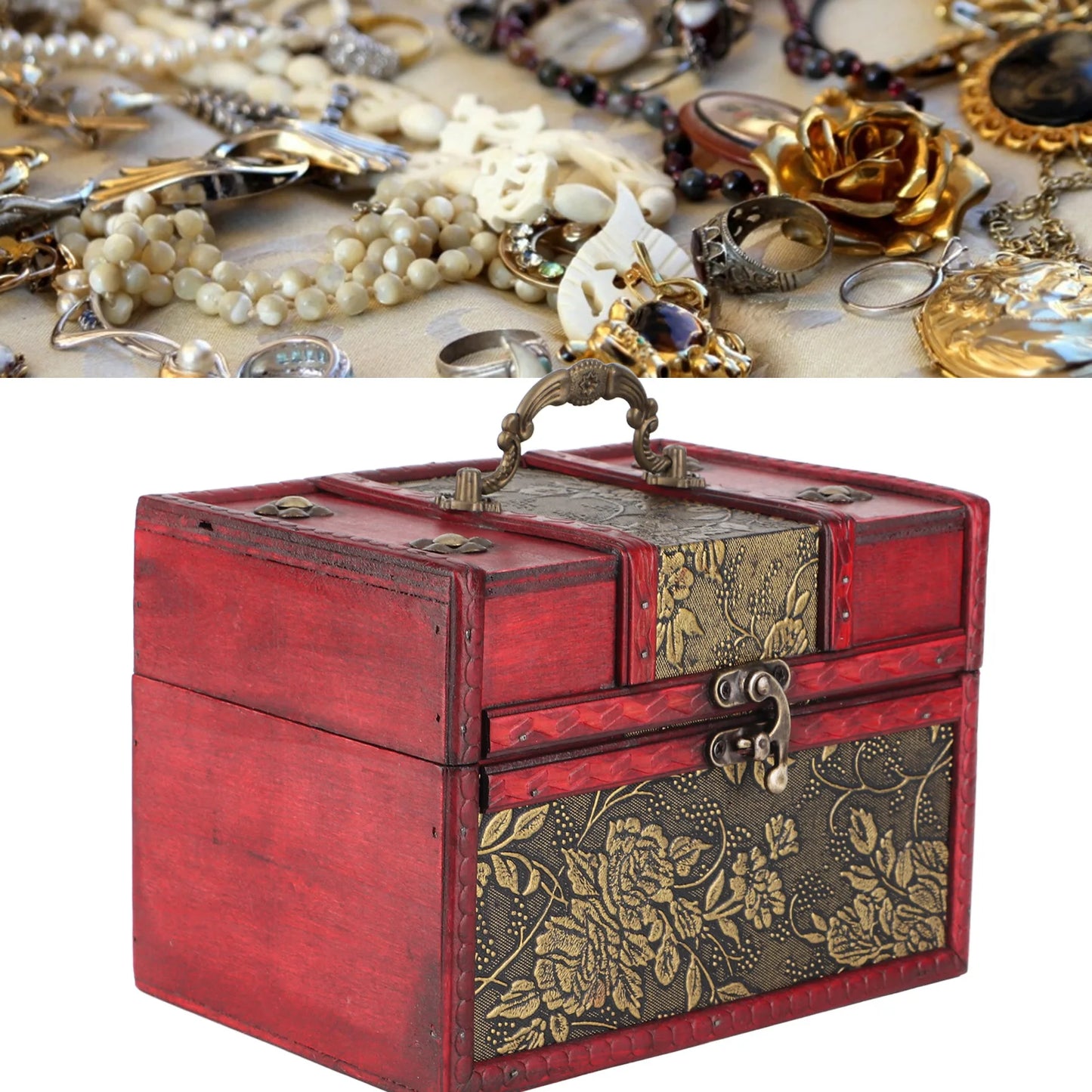 Wooden Jewelry Box Organizer Case With Faux Leather Interior