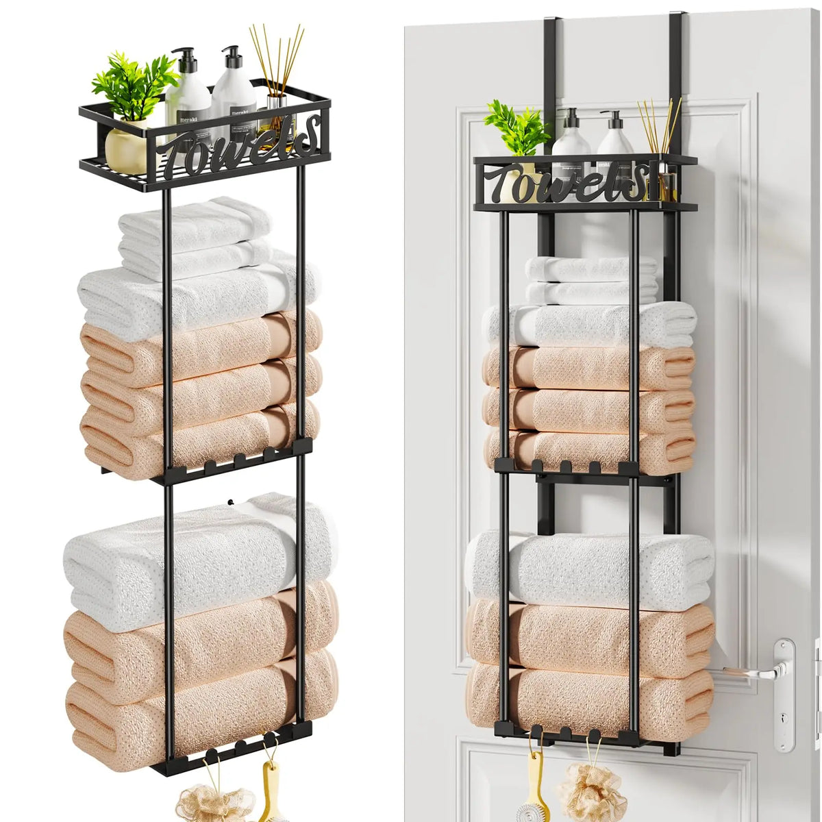 XIUWO Three Tier Over Door Towel Rack Bathroom Storage Organizer