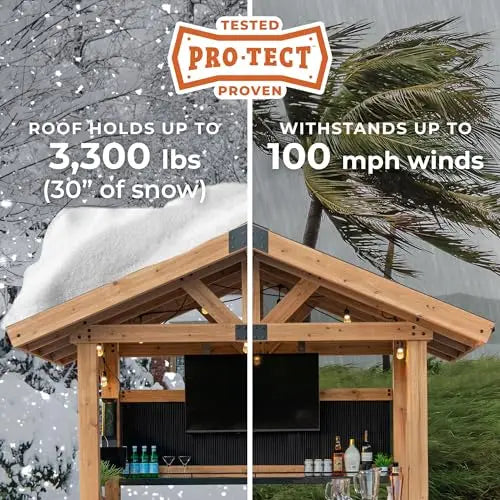 Cedar Bar With Steel Roof Shelving Snow Load Resistant Patio