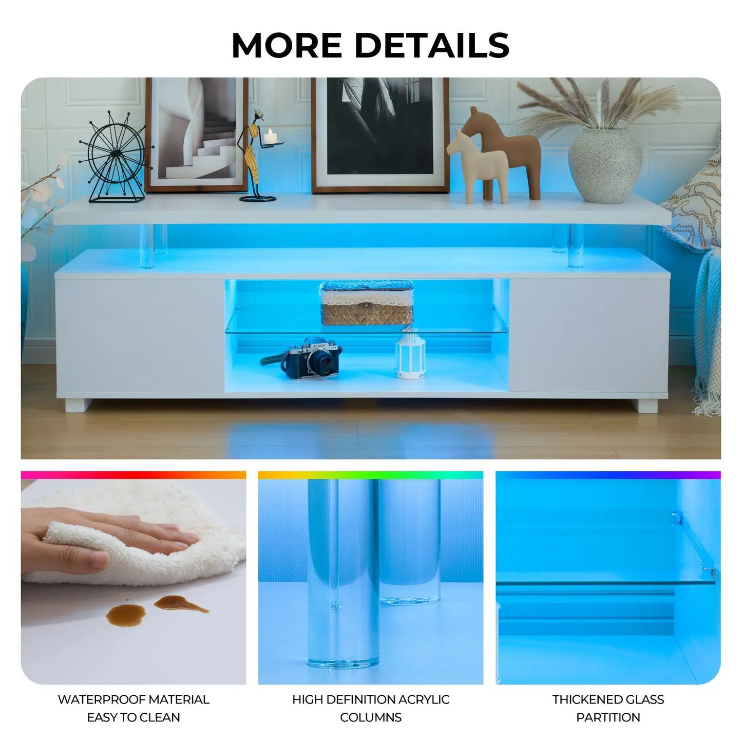 Cubehom Modern LED TV Stand With Storage Entertainment Console