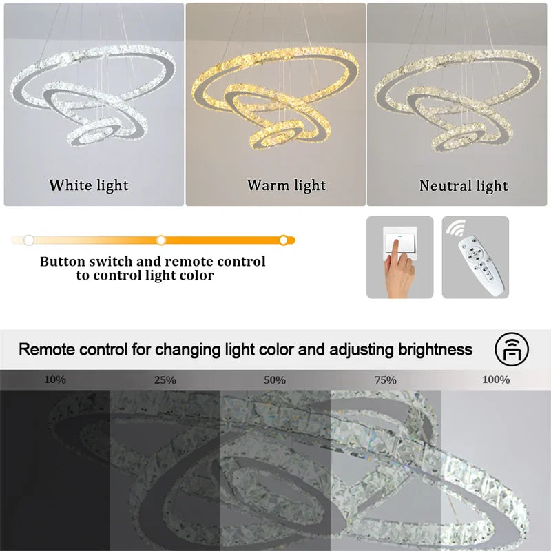 GreeLustr Modern Crystal LED Chandelier Pendant Ceiling Light