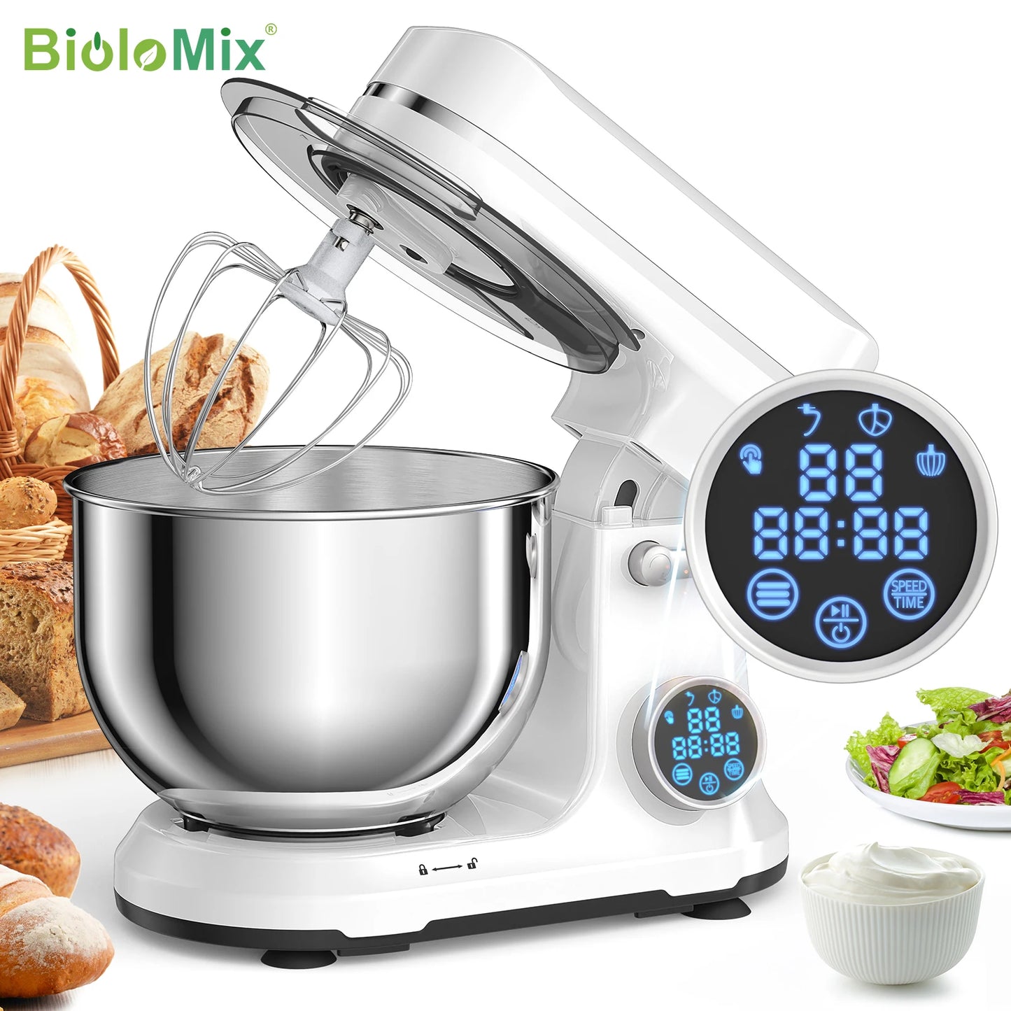 Biolomix 1200W Stand Mixer 11 Speed DC Motor Dough Hook
